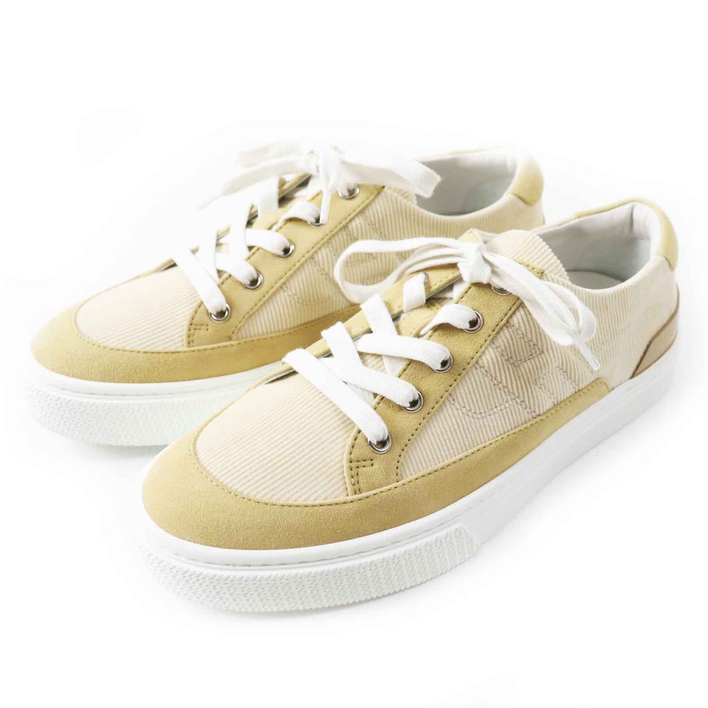 HERMES sneakers Main: Corduroy, Main: Suede leather Beige white deep Women 39 Used
