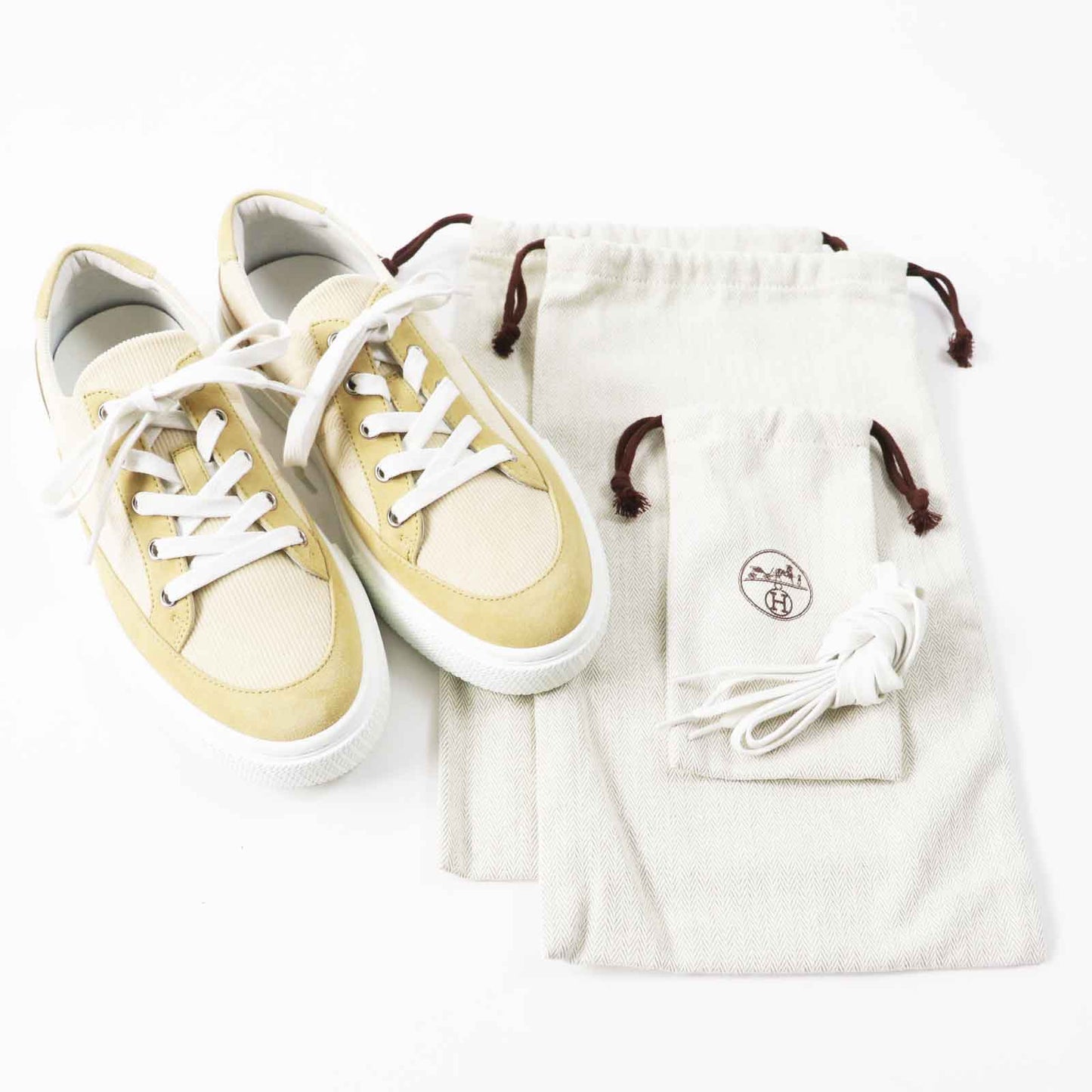 HERMES sneakers Main: Corduroy, Main: Suede leather Beige white deep Women 39 Used