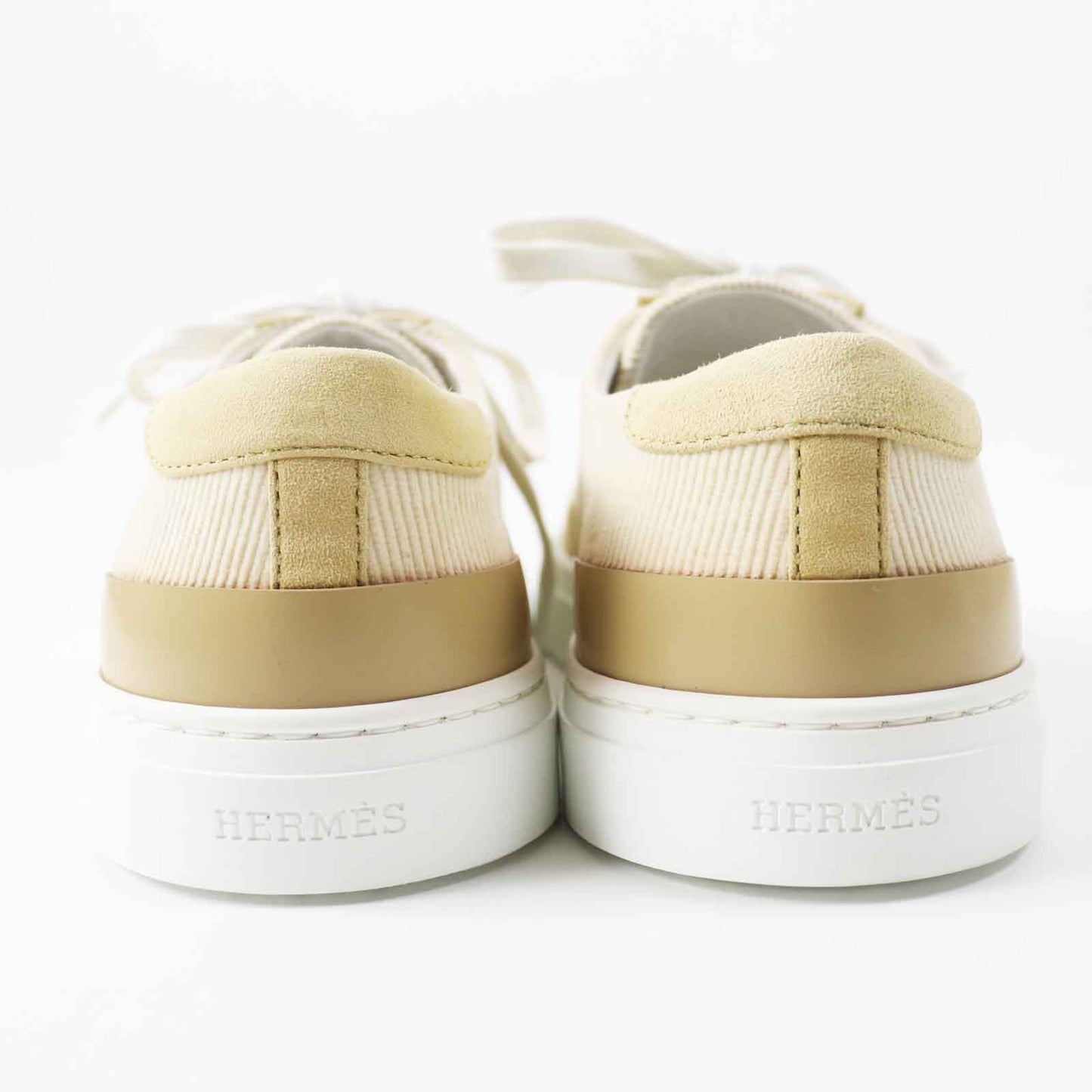HERMES sneakers Main: Corduroy, Main: Suede leather Beige white deep Women 39 Used