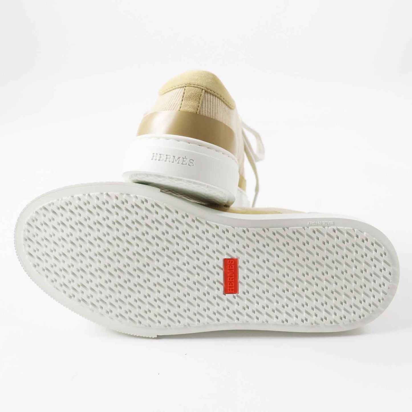 HERMES sneakers Main: Corduroy, Main: Suede leather Beige white deep Women 39 Used