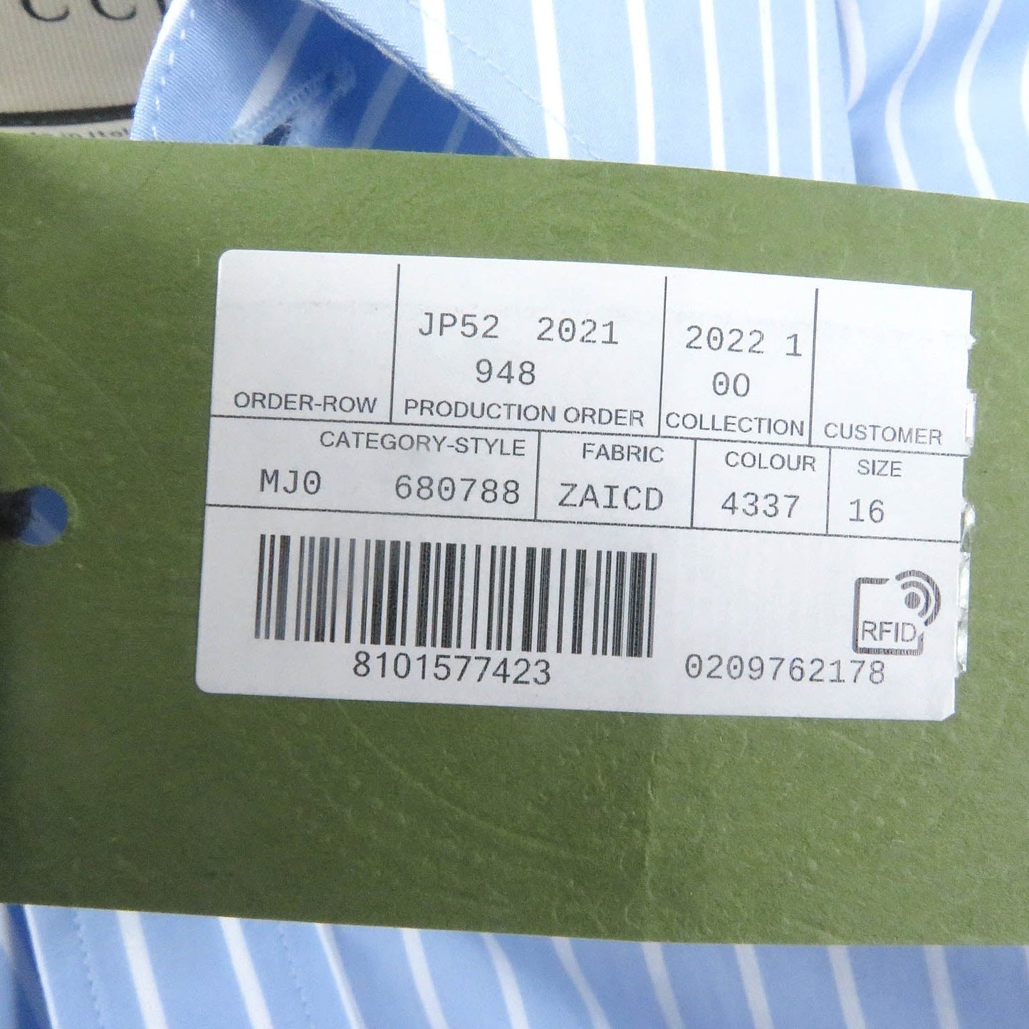 GUCCI Long sleeve shirt 680788 Main: 100% cotton, Part: 100% polyester blue mens 41 Used