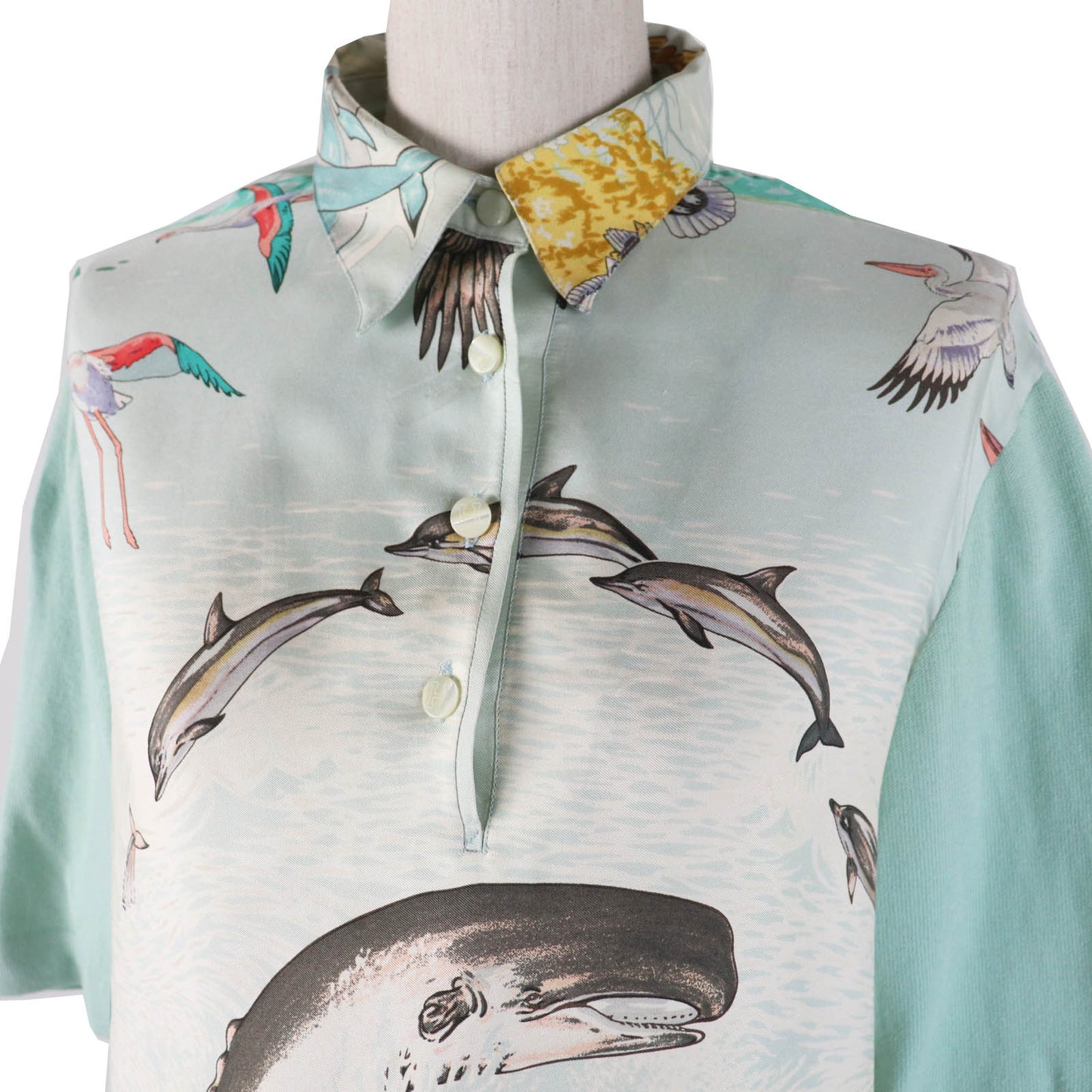 HERMES Short sleeve polo shirt Outer material: 100% silk, Outer material: 85% cotton, Outer material: 15% cashmere Light blue type The Precious Life of the Mediterranean Women M Used