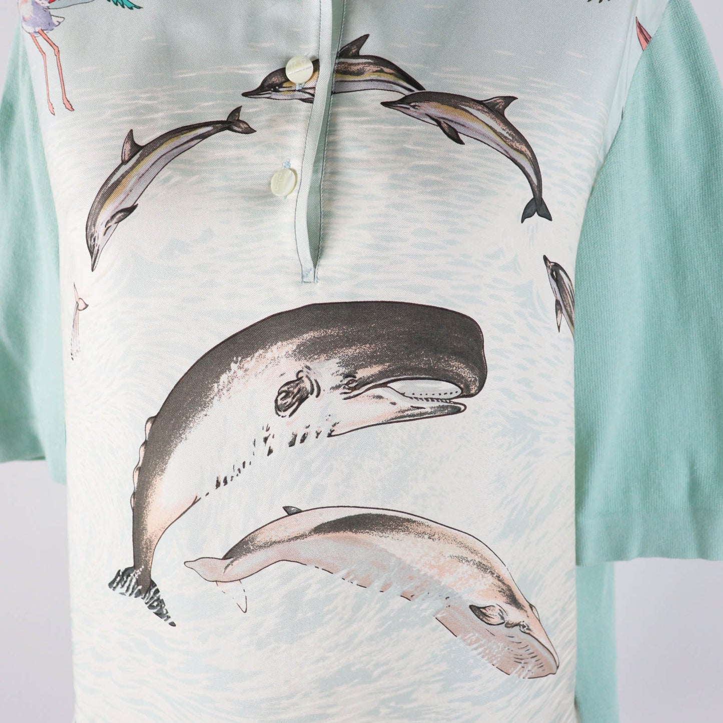 HERMES Short sleeve polo shirt Outer material: 100% silk, Outer material: 85% cotton, Outer material: 15% cashmere Light blue type The Precious Life of the Mediterranean Women M Used