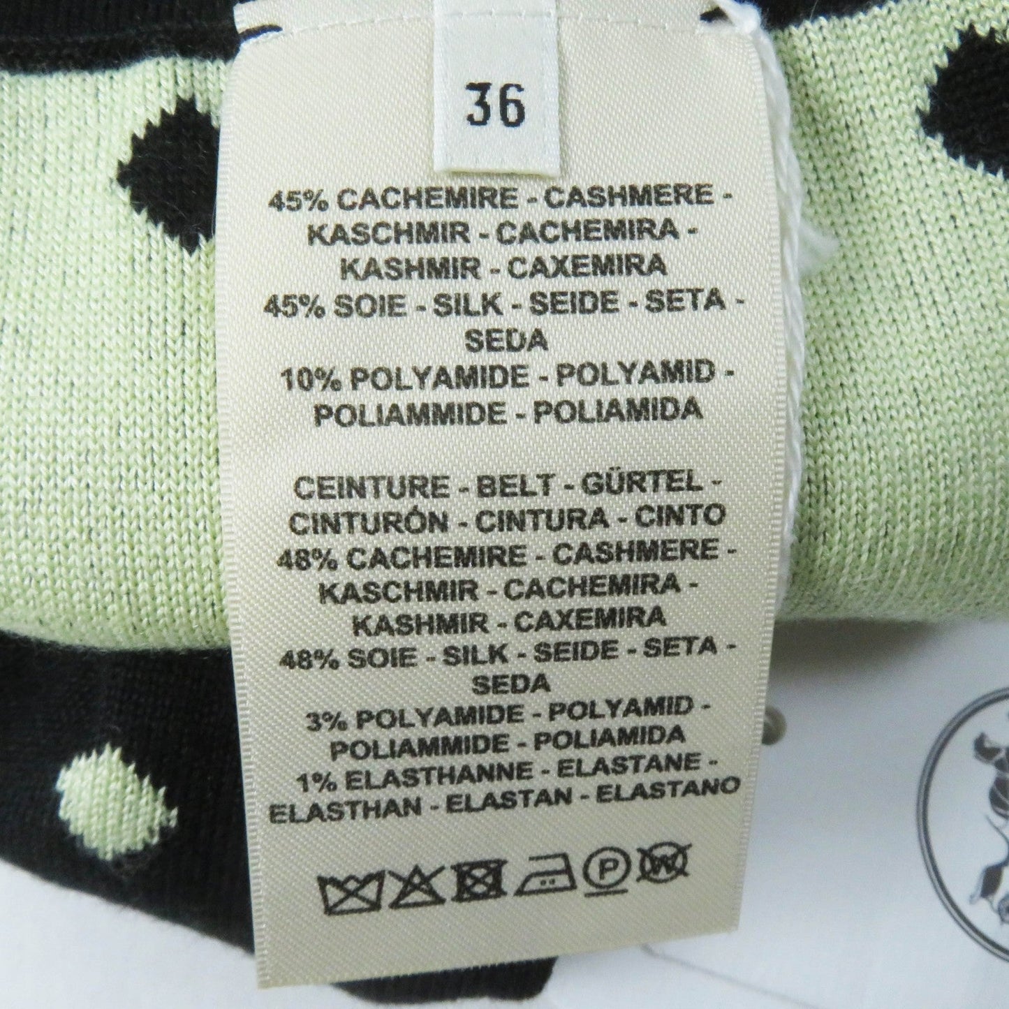 HERMES skirt 2H2302D8 Outer: 45% cashmere, Outer: 45% silk, Outer: 10% polyamide, Part: 48% cashmere, Part: 48% silk Black Light Green White Women 36 Used