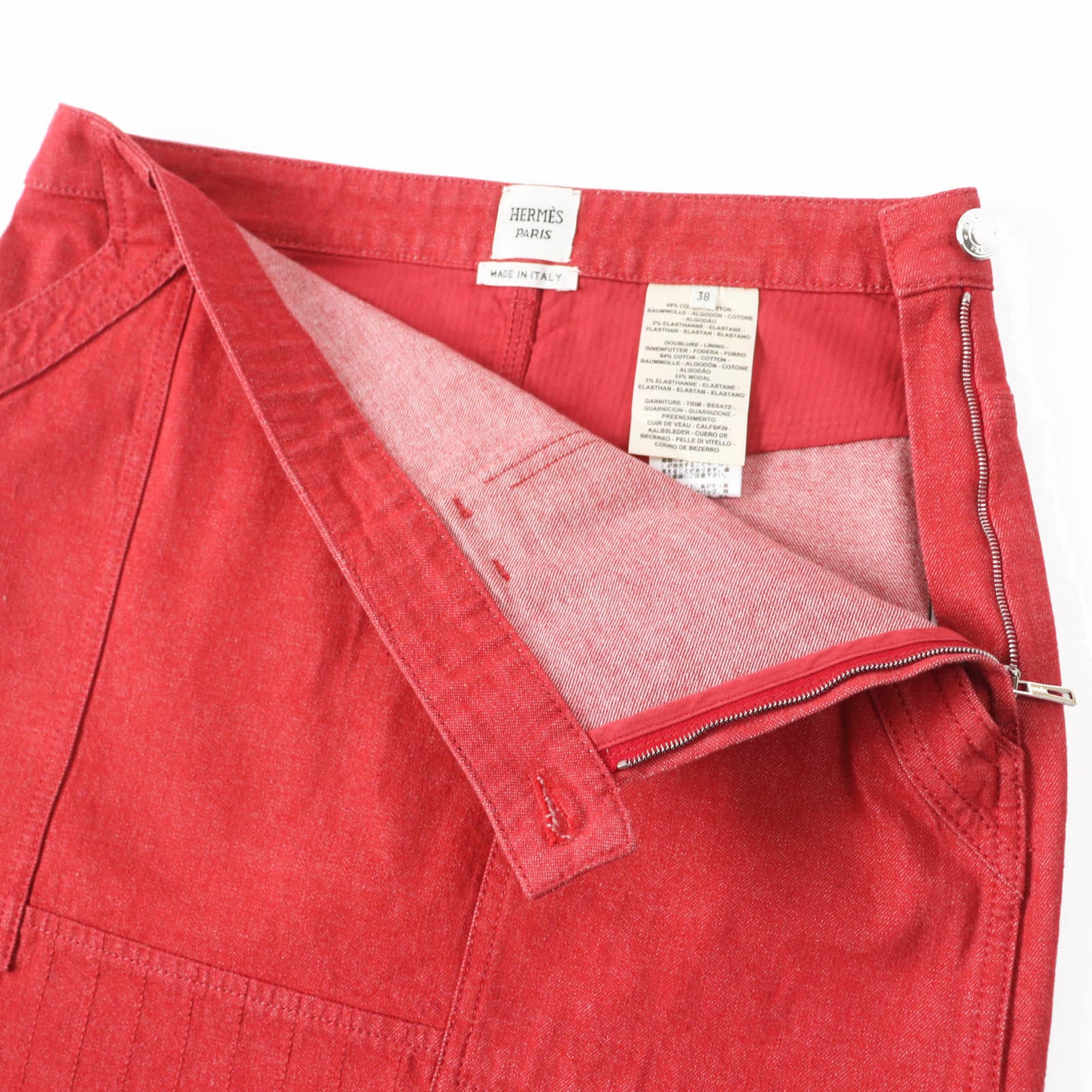 HERMES skirt 2E0350DQ Outer: 98% cotton, Outer: 2% polyurethane, Lining: 64% cotton, Lining: 33% rayon, Lining: 3% polyurethane Red Crude cell Women 38 Used
