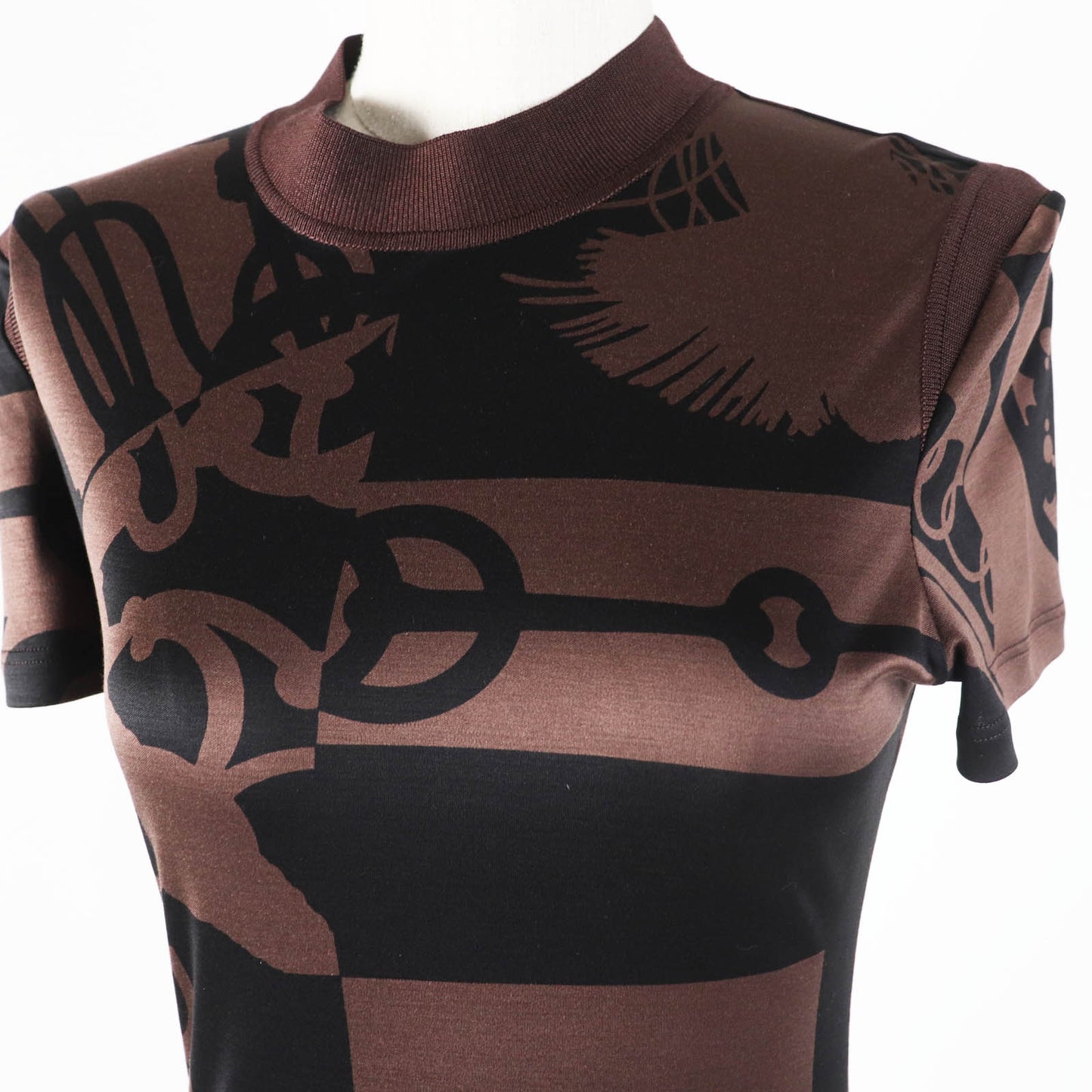 HERMES tops 2E0601DX Main: 100% silk, part: 77% silk, part: 17% nylon, part: 6% polyurethane Brown black Women 36 Used