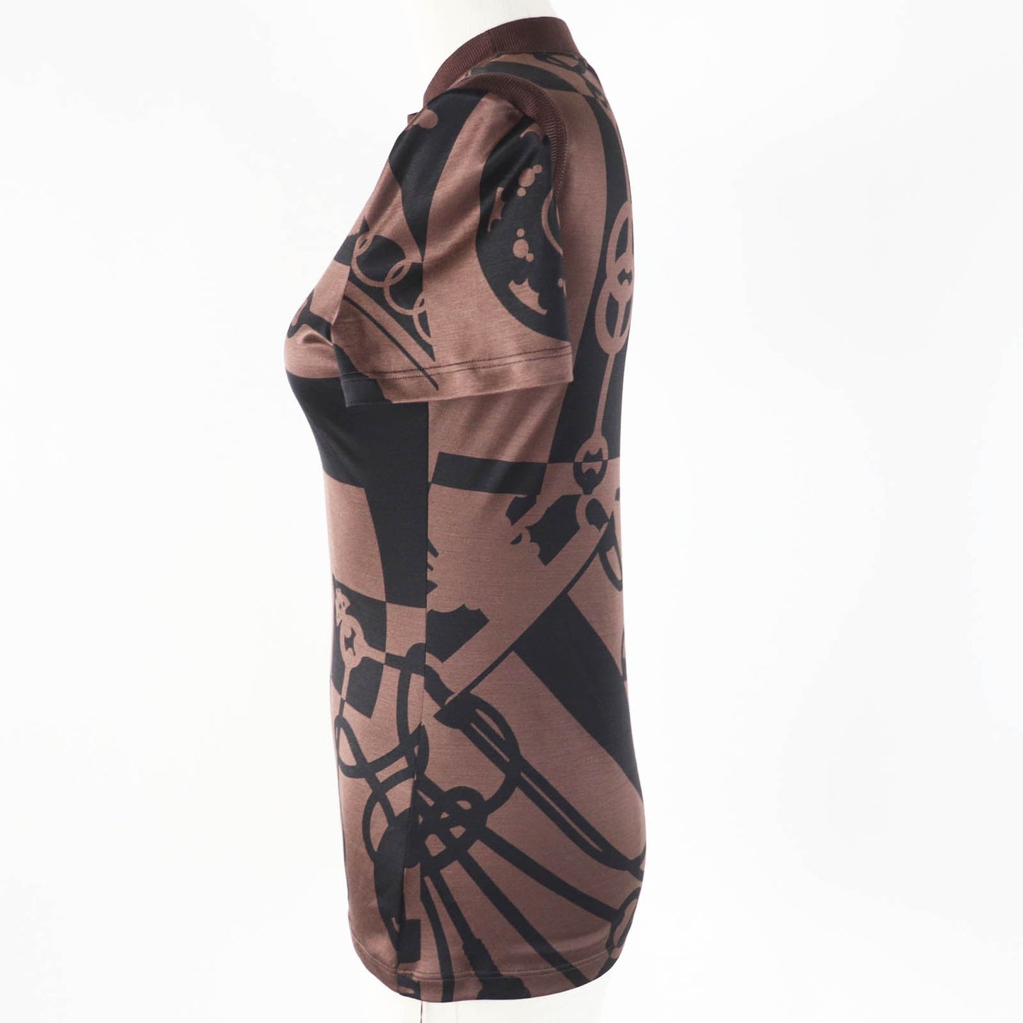 HERMES tops 2E0601DX Main: 100% silk, part: 77% silk, part: 17% nylon, part: 6% polyurethane Brown black Women 36 Used