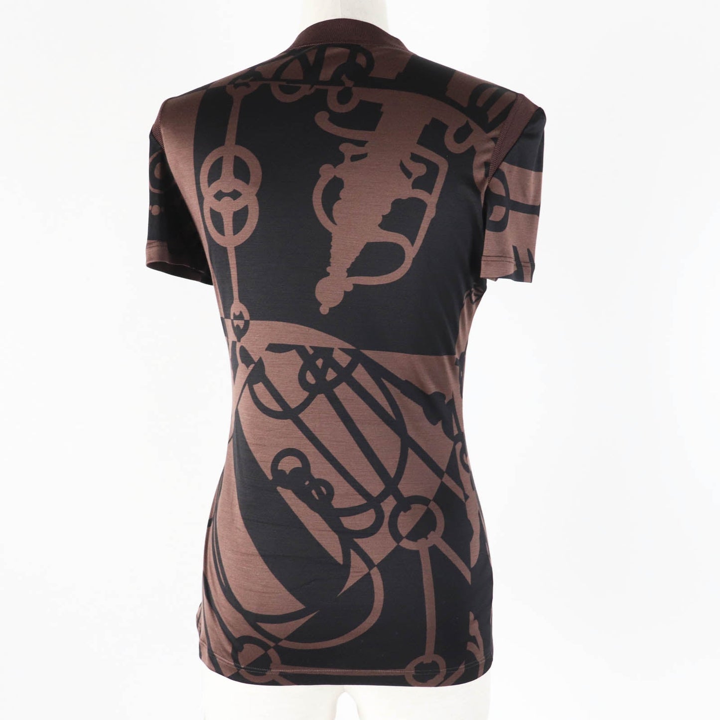 HERMES tops 2E0601DX Main: 100% silk, part: 77% silk, part: 17% nylon, part: 6% polyurethane Brown black Women 36 Used