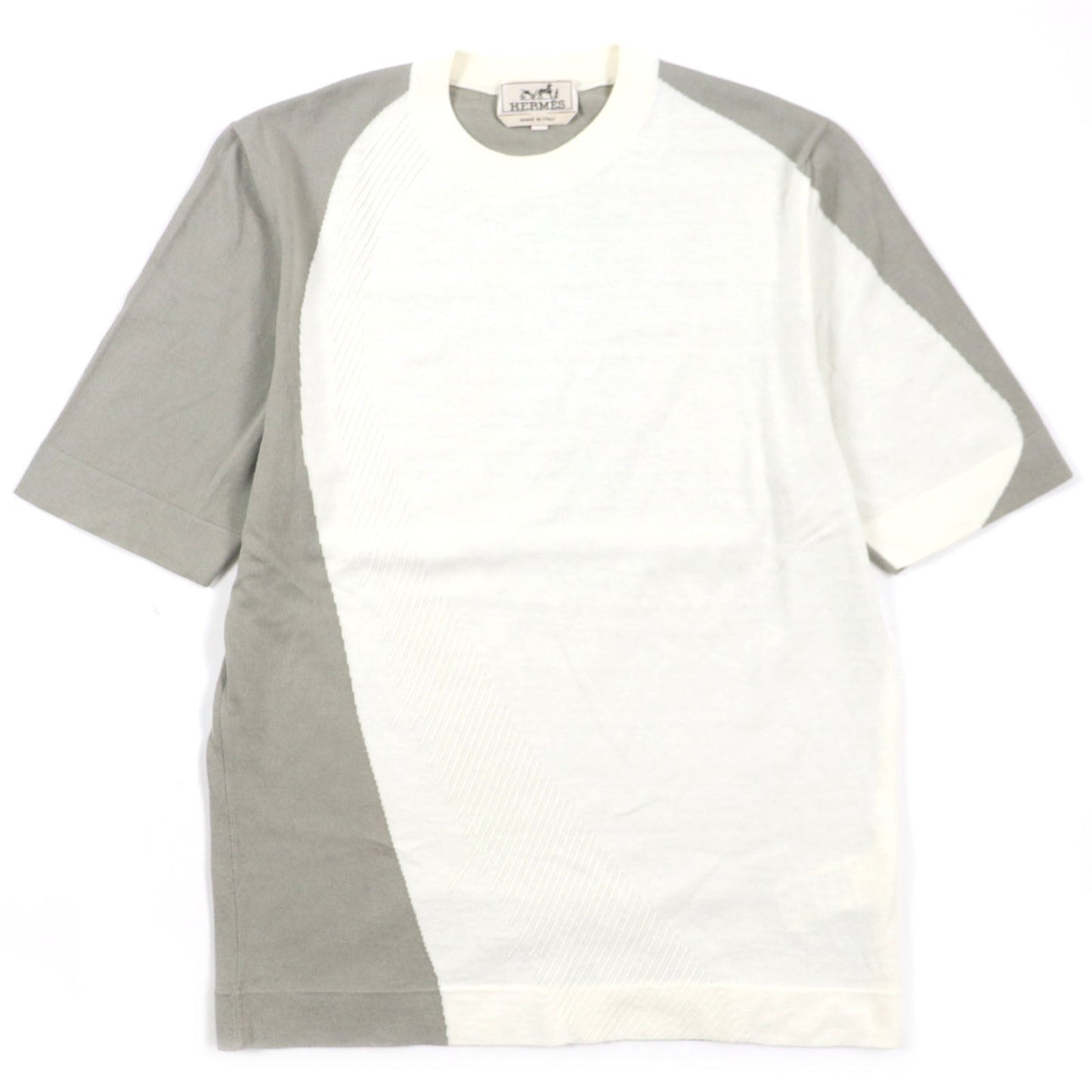 HERMES Short sleeve knit Main: 85% cotton, Main: 15% cashmere Ivory gray mens XS Used