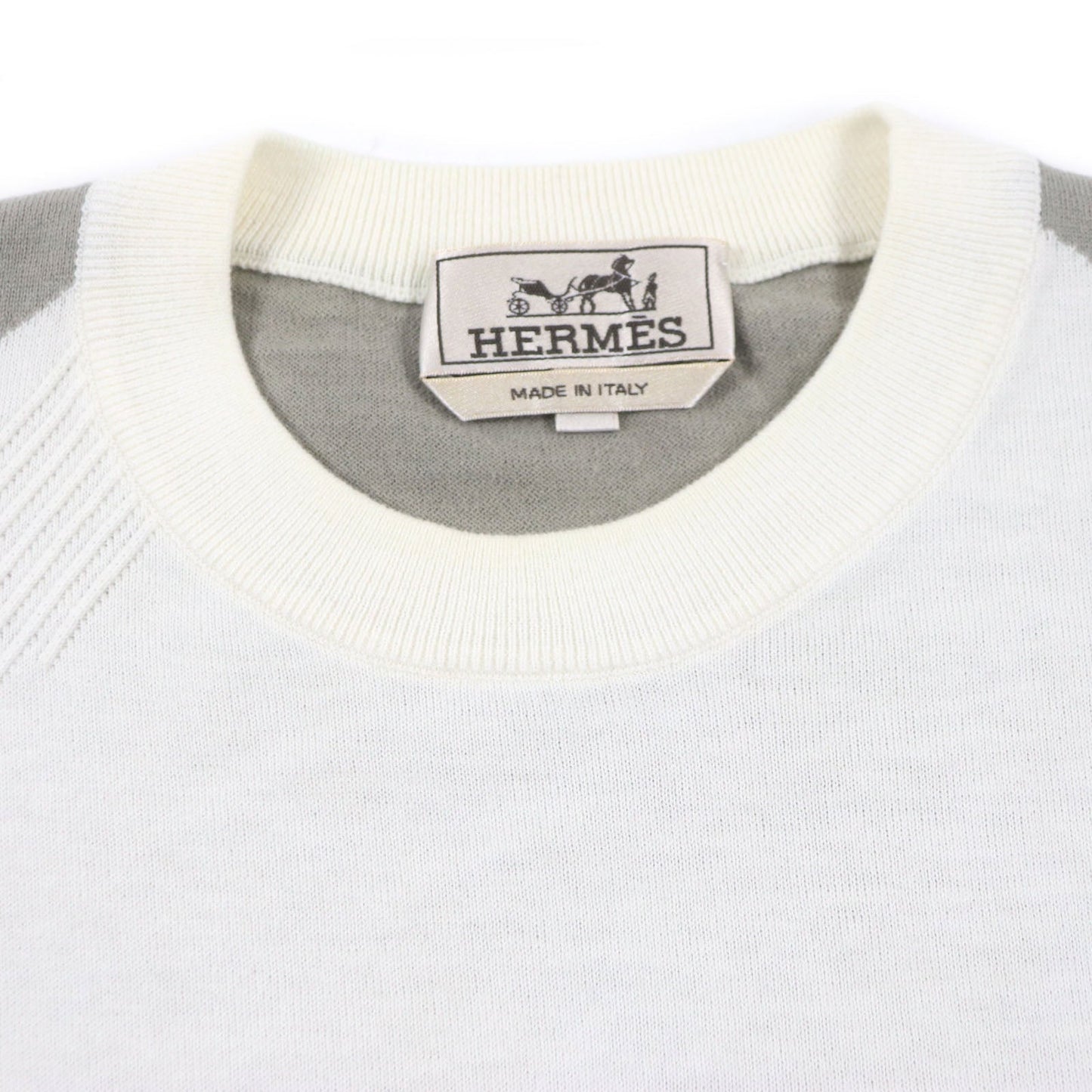 HERMES Short sleeve knit Main: 85% cotton, Main: 15% cashmere Ivory gray mens XS Used
