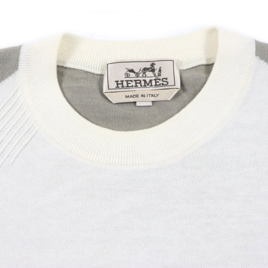 HERMES Short sleeve knit Main: 85% cotton, Main: 15% cashmere Ivory gray mens XS Used