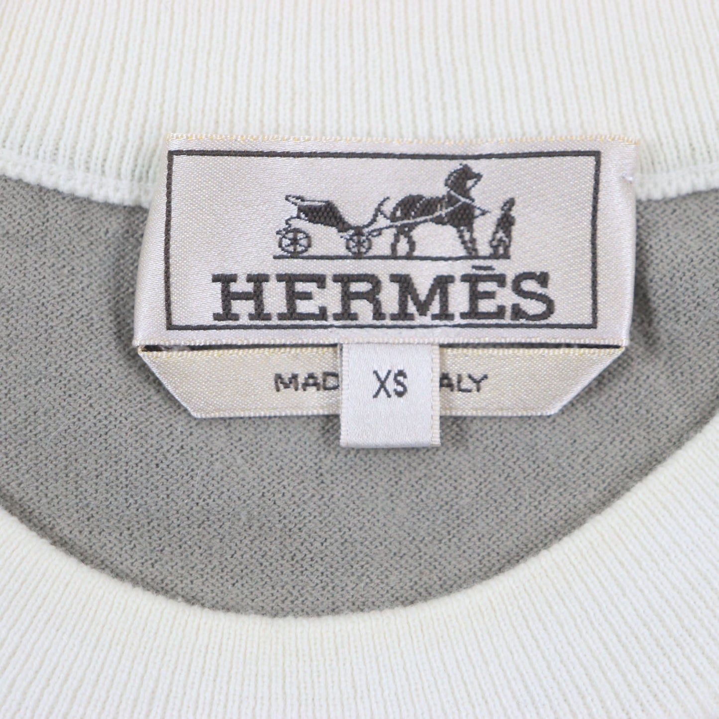 HERMES Short sleeve knit Main: 85% cotton, Main: 15% cashmere Ivory gray mens XS Used