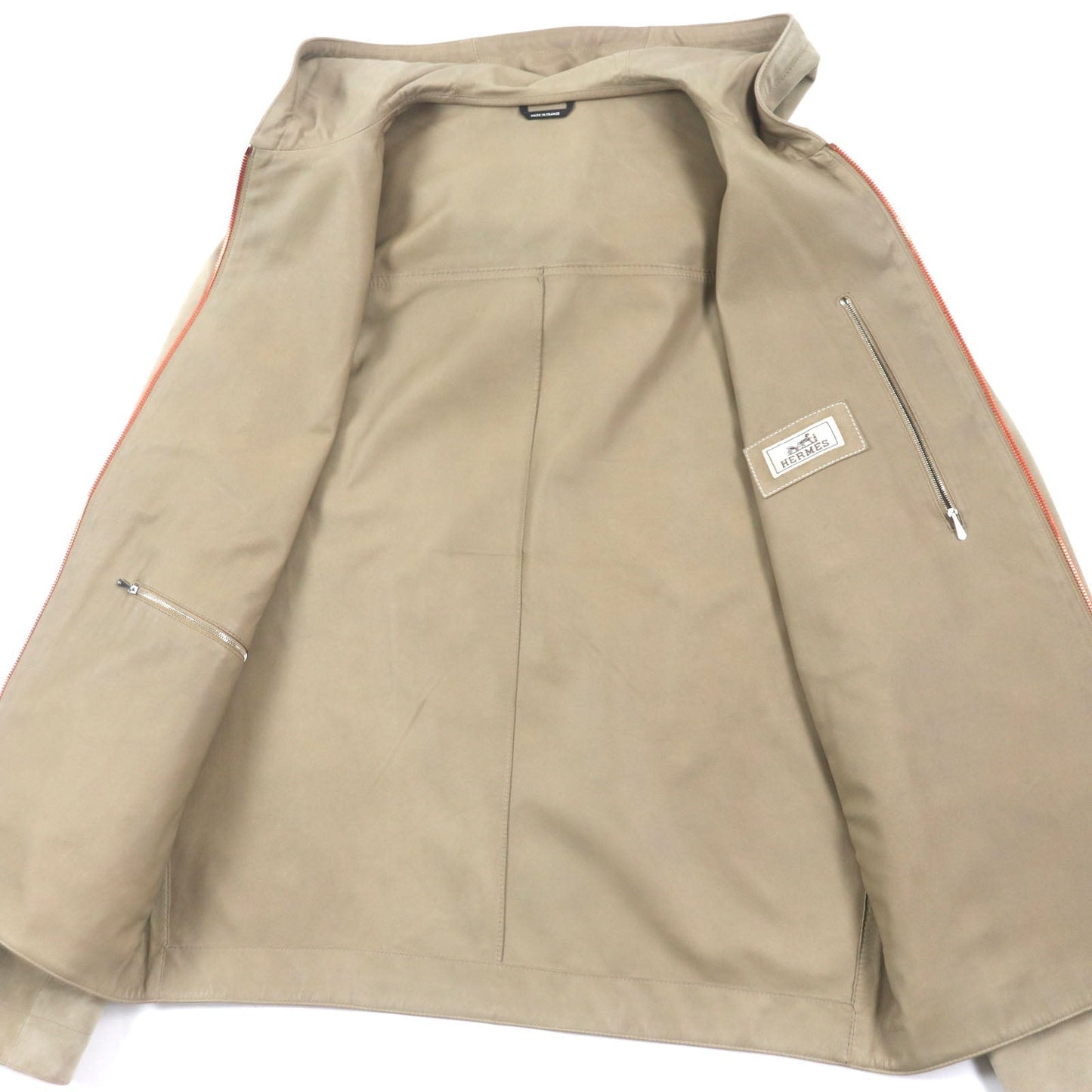 HERMES Jacket Main: Reindeer leather, Sleeve lining: 100% Cupra, Part: 100% Cotton Beige orange mens 44 Used