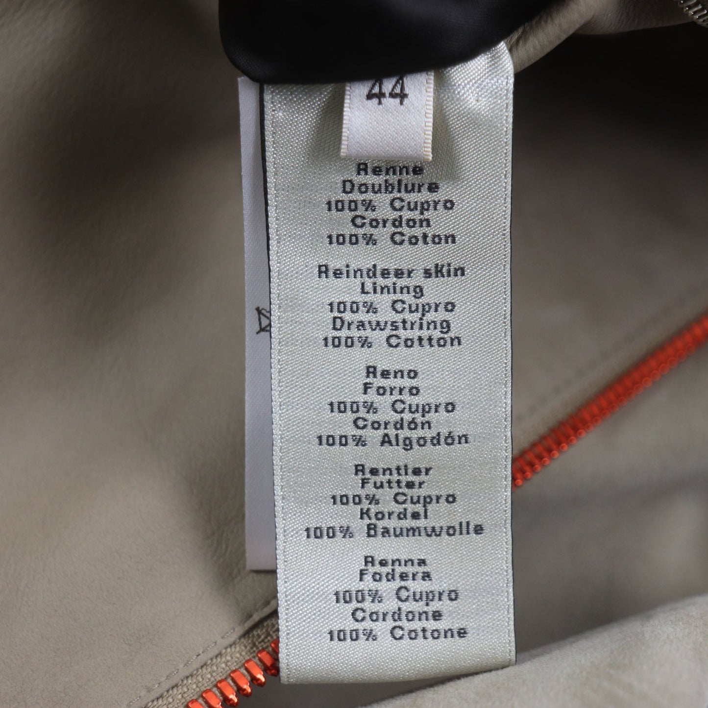 HERMES Jacket Main: Reindeer leather, Sleeve lining: 100% Cupra, Part: 100% Cotton Beige orange mens 44 Used
