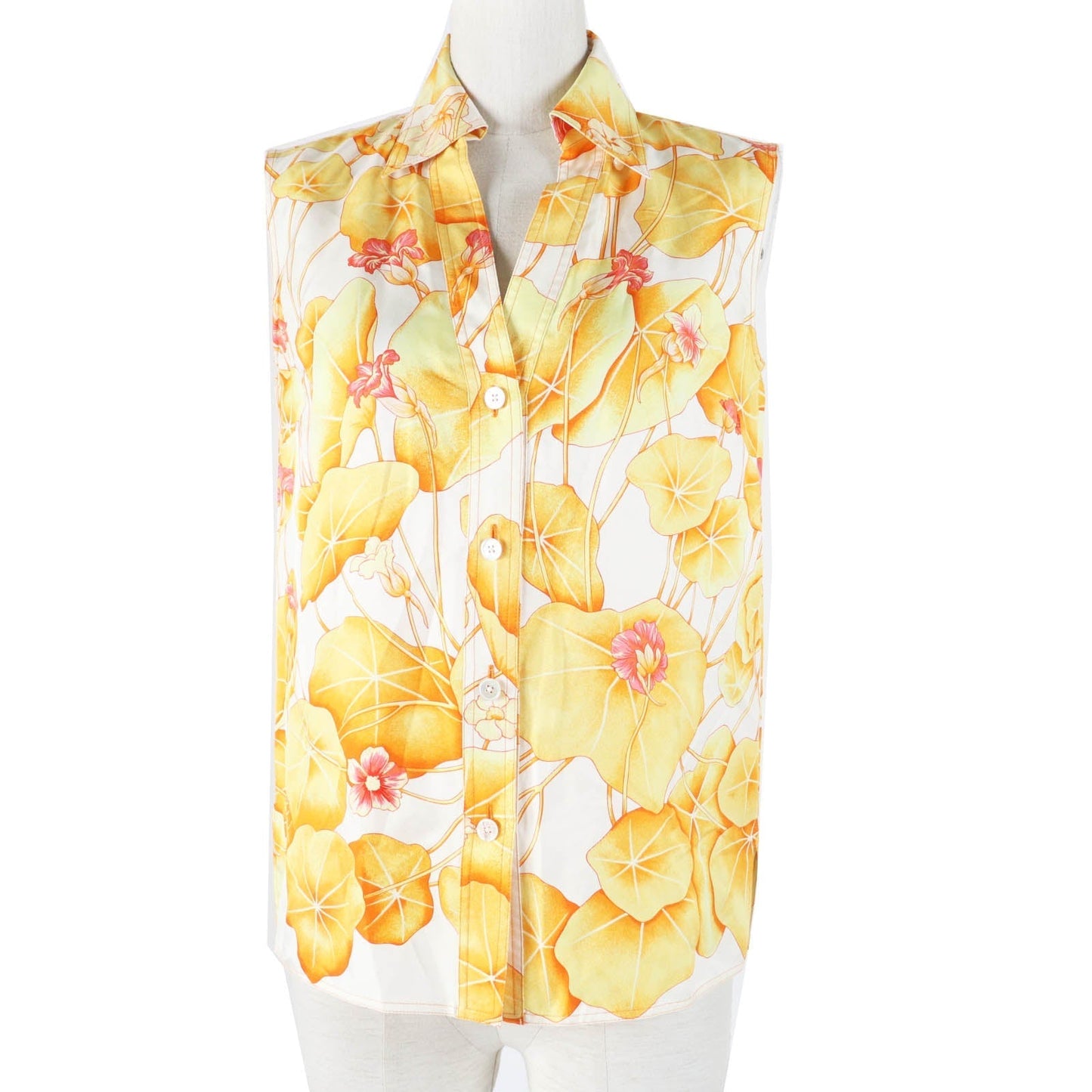 HERMES tops Main: 100% silk Orange Yellow type Margiela period Les Capucines Women 34 Used