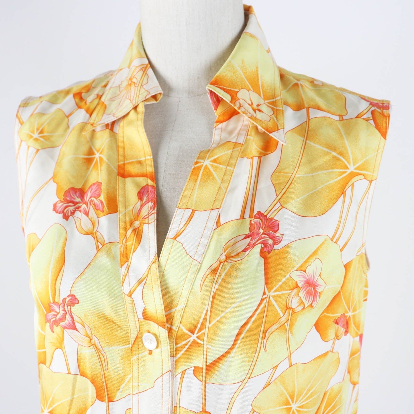 HERMES tops Main: 100% silk Orange Yellow type Margiela period Les Capucines Women 34 Used