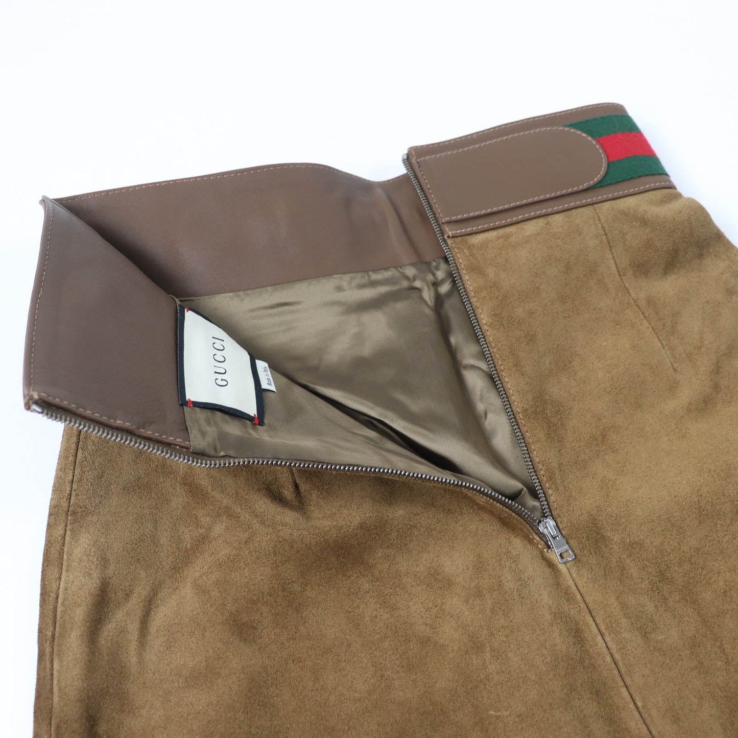 GUCCI flare skirt 626888 Main: Cowhide, Lining: Rayon 68%, Lining: Silk 32%, Part: Acrylic 46%, Part: Wool 46% Brown Women 36 Used