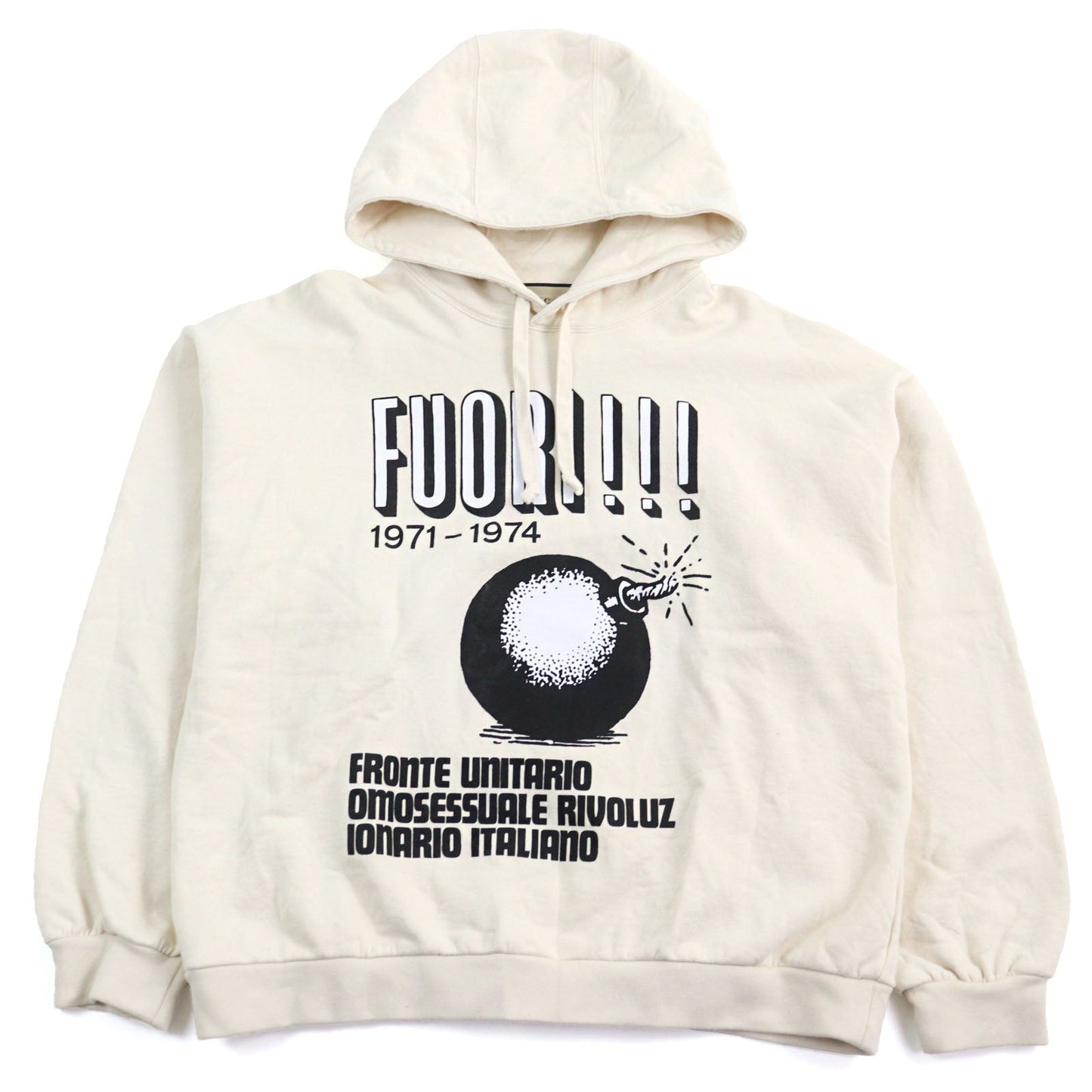 GUCCI Hoodie 721427 Main: 100% cotton, part: 97% cotton, part: 3% polyurethane Ivorytype Fuori Printed Hoodie mens L Used