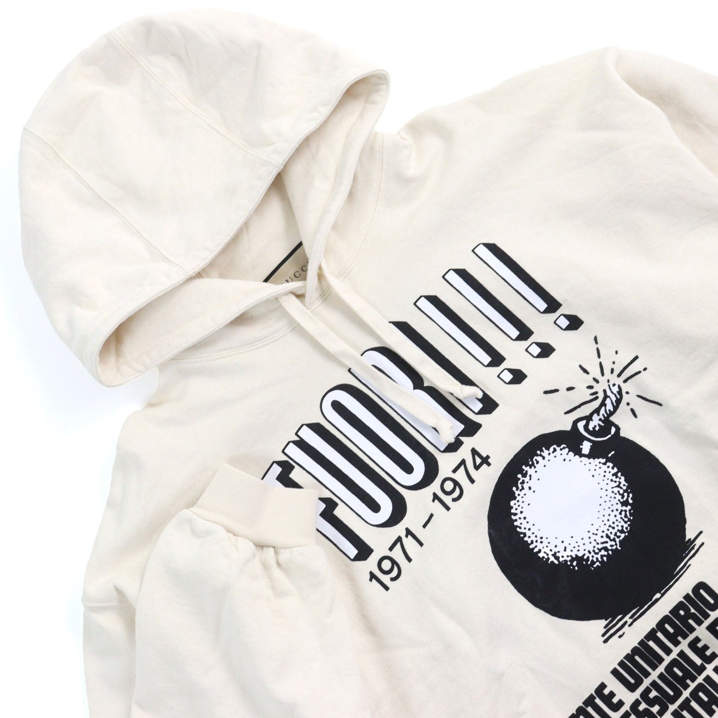 GUCCI Hoodie 721427 Main: 100% cotton, part: 97% cotton, part: 3% polyurethane Ivorytype Fuori Printed Hoodie mens L Used