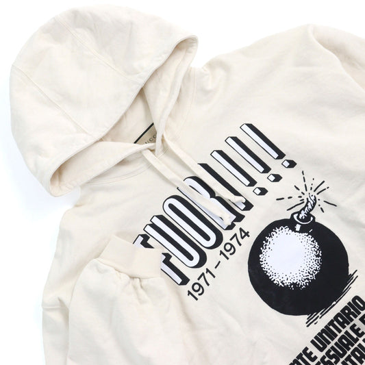 GUCCI Hoodie 721427 Main: 100% cotton, part: 97% cotton, part: 3% polyurethane Ivorytype Fuori Printed Hoodie mens L Used