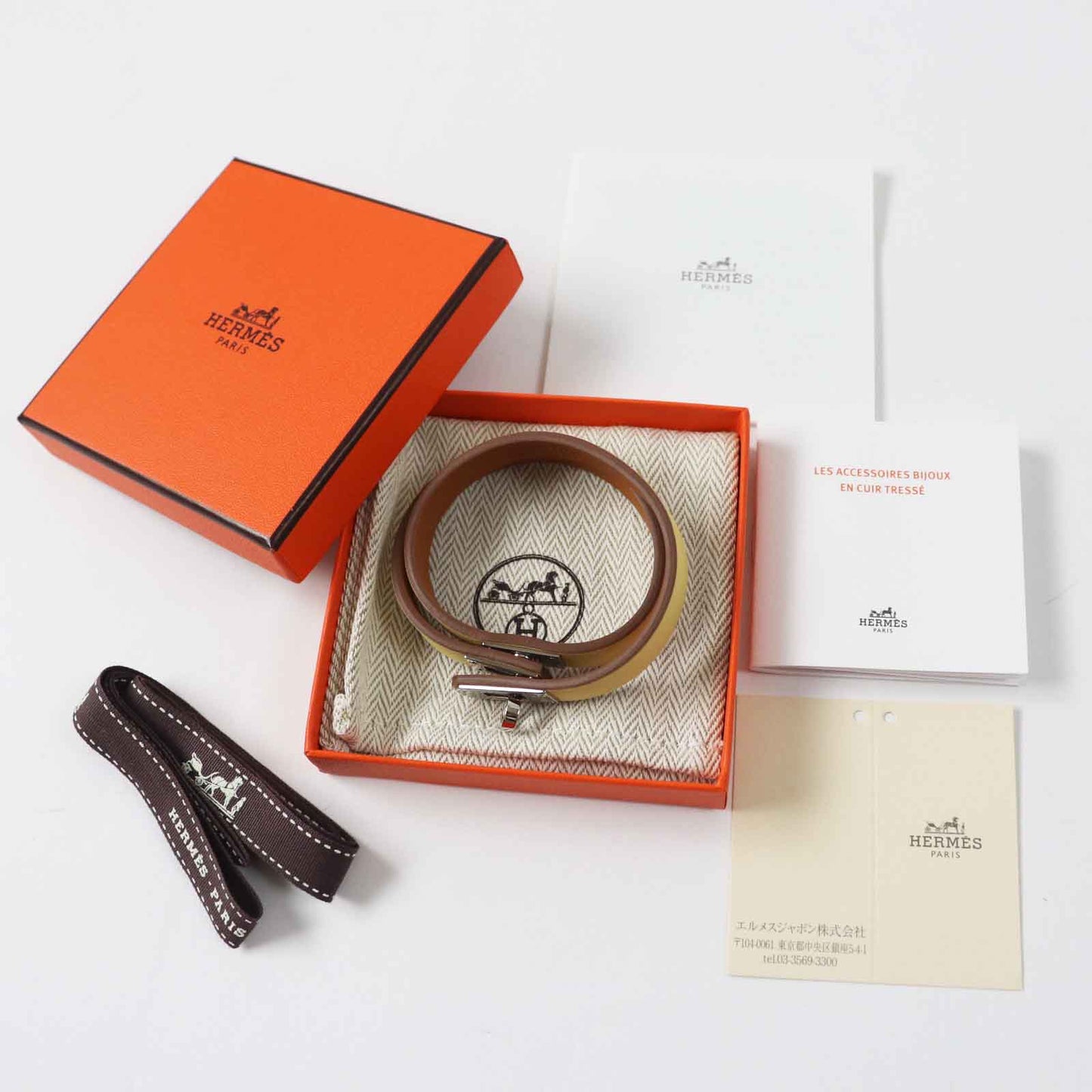 HERMES bracelet Main: Leather yellow Mini Kelly Double Tour Women Used