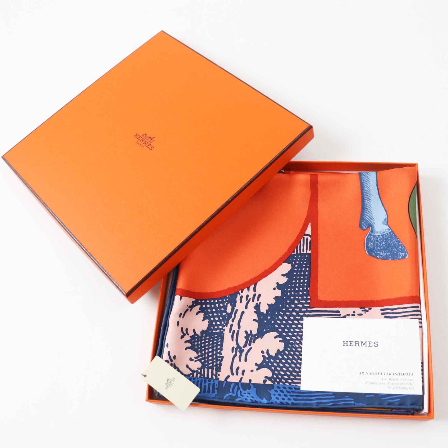 HERMES scarf Main: 100% silk Orange/blue/pink Carre90 Cavalier en Formes Women Used