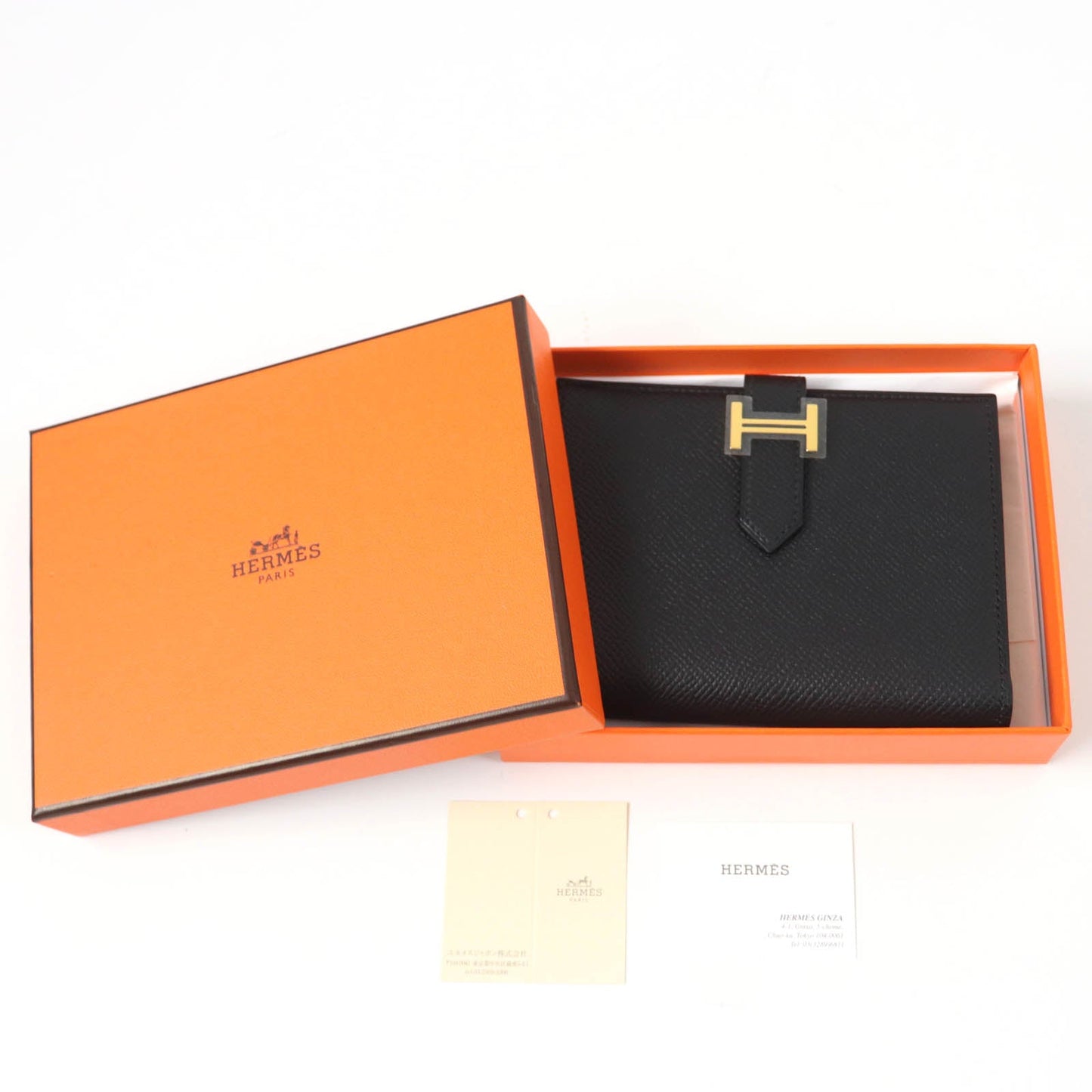 HERMES Bifold Wallet Epsom black Bean compact
