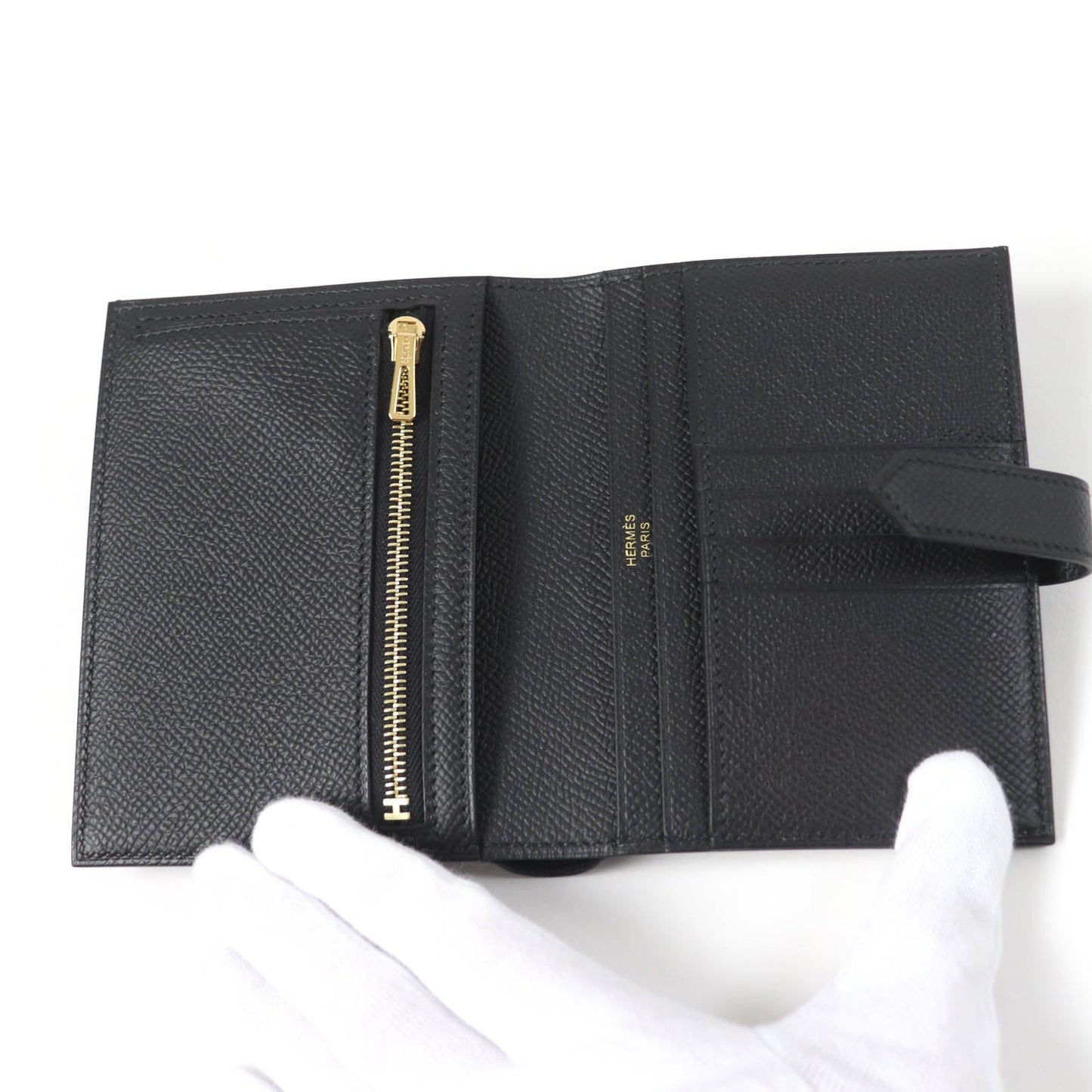 HERMES Bifold Wallet Epsom black Bean compact
