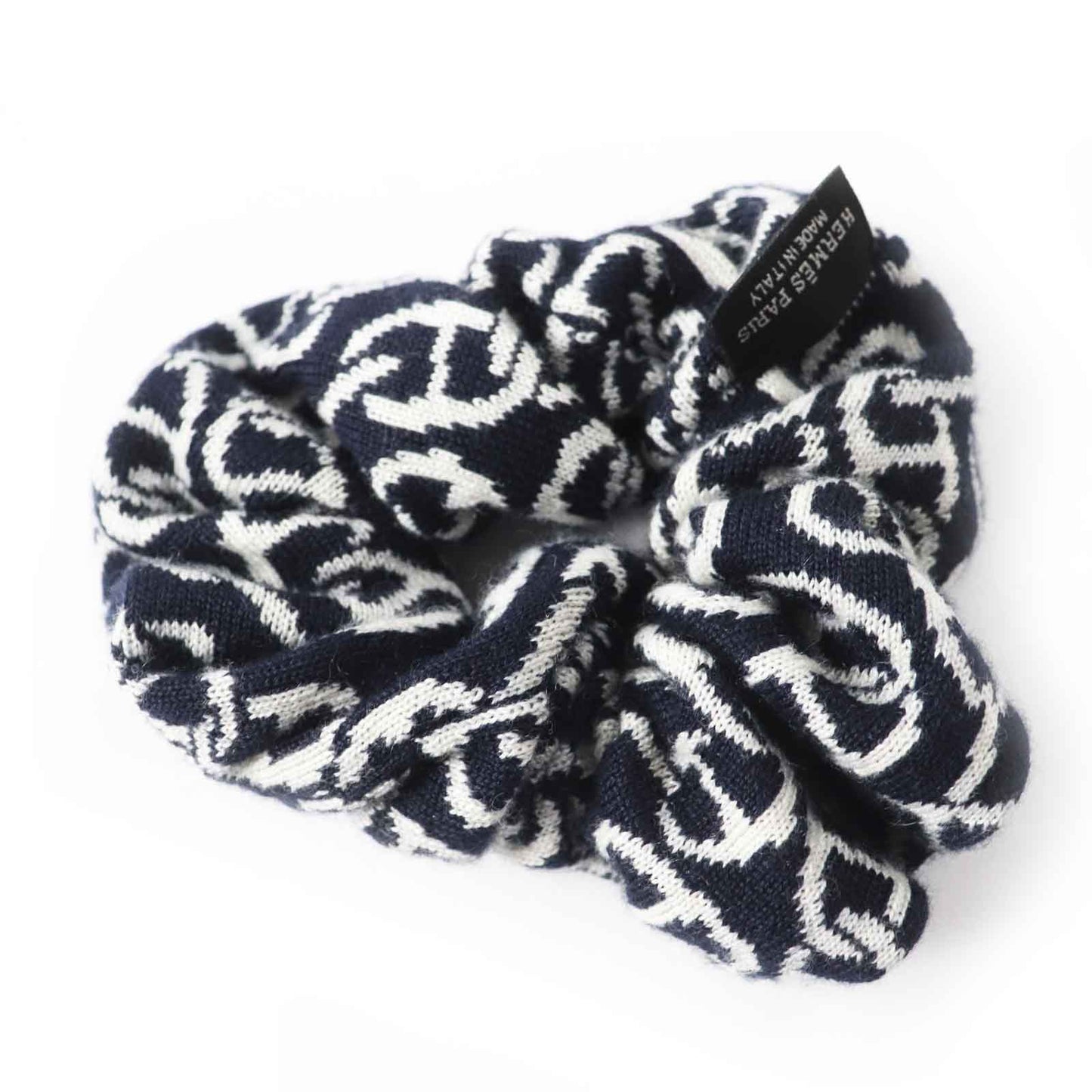 HERMES hair accessory Main: Cashmere, Main: Silk Navy white Claudia Women Used
