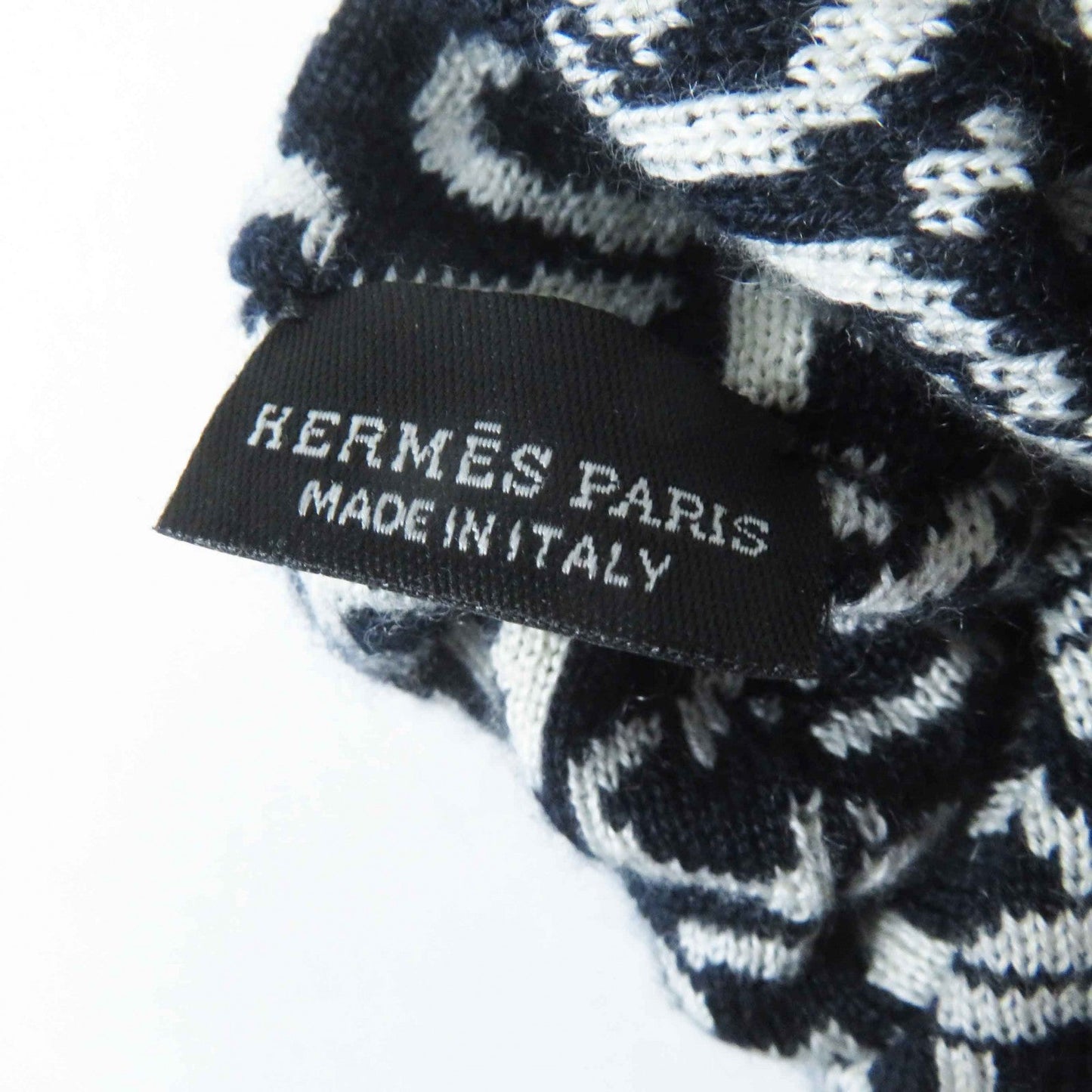 HERMES hair accessory Main: Cashmere, Main: Silk Navy white Claudia Women Used
