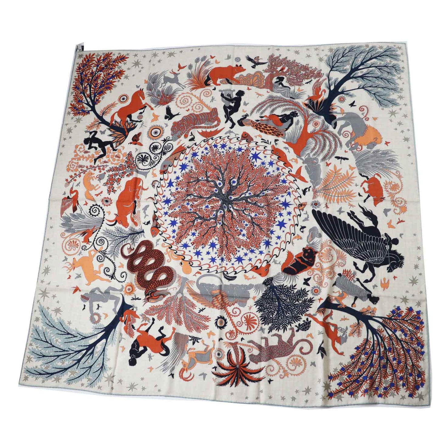 HERMES Stall Main: 70% cashmere, Main: 30% silk Terracotta White Carre140 Caregean Under the Charm of Orpheus Women Used
