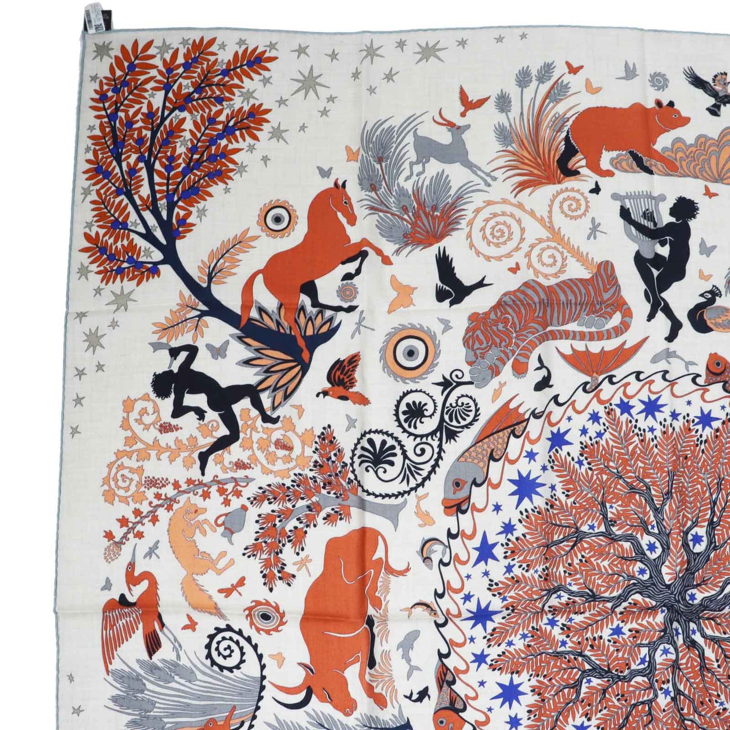 HERMES Stall Main: 70% cashmere, Main: 30% silk Terracotta White Carre140 Caregean Under the Charm of Orpheus Women Used