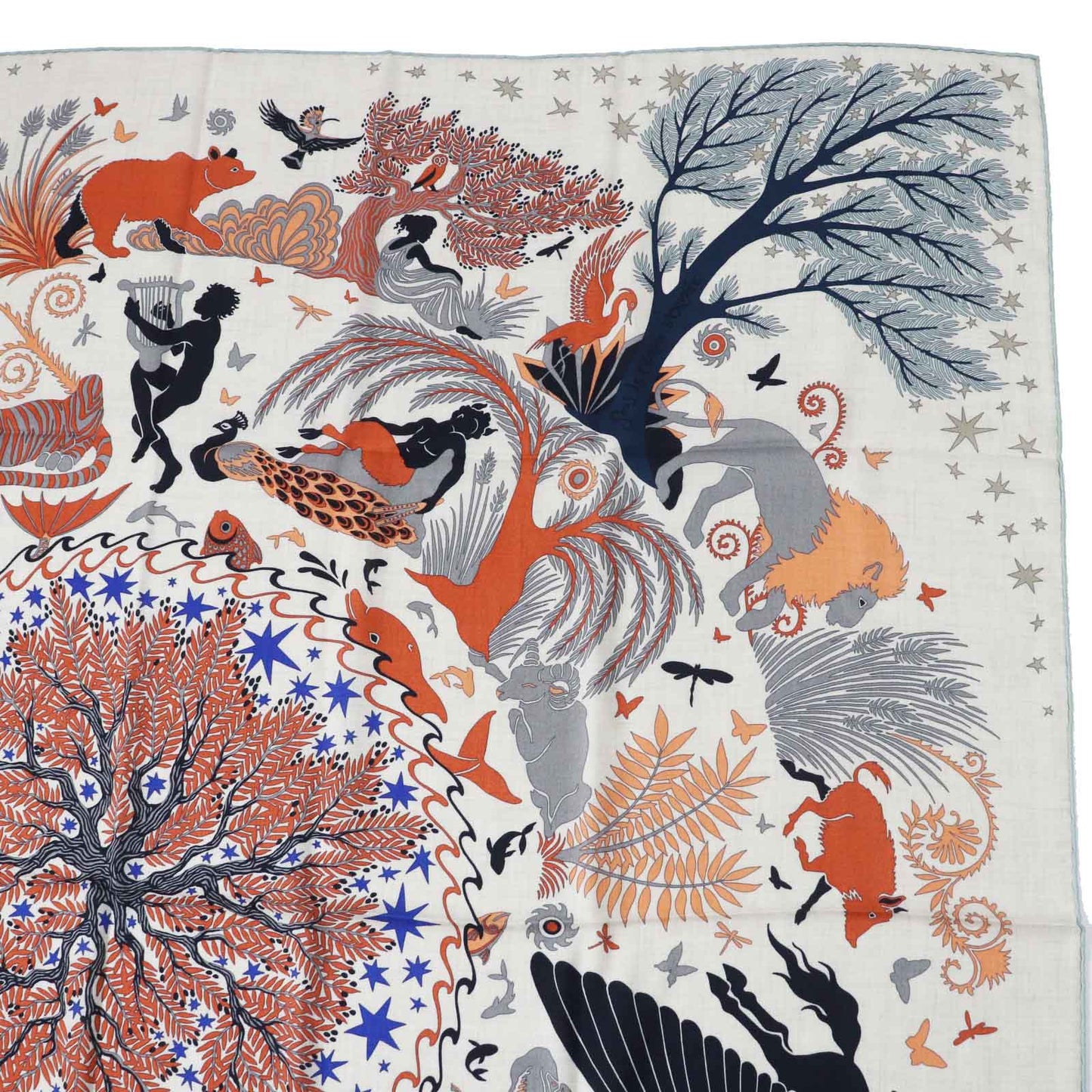 HERMES Stall Main: 70% cashmere, Main: 30% silk Terracotta White Carre140 Caregean Under the Charm of Orpheus Women Used