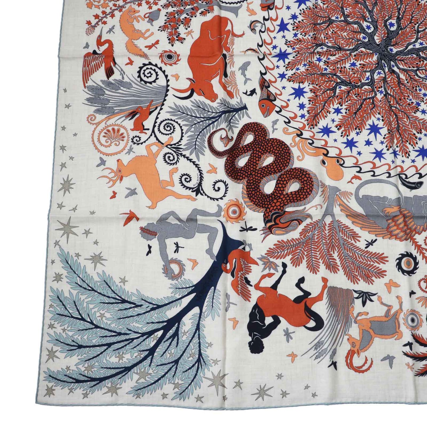 HERMES Stall Main: 70% cashmere, Main: 30% silk Terracotta White Carre140 Caregean Under the Charm of Orpheus Women Used