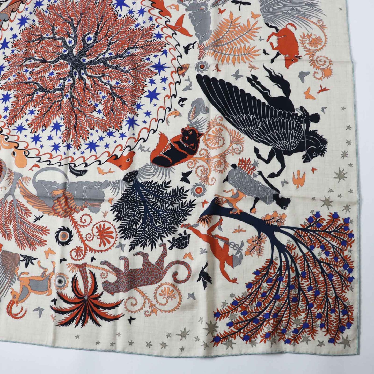 HERMES Stall Main: 70% cashmere, Main: 30% silk Terracotta White Carre140 Caregean Under the Charm of Orpheus Women Used