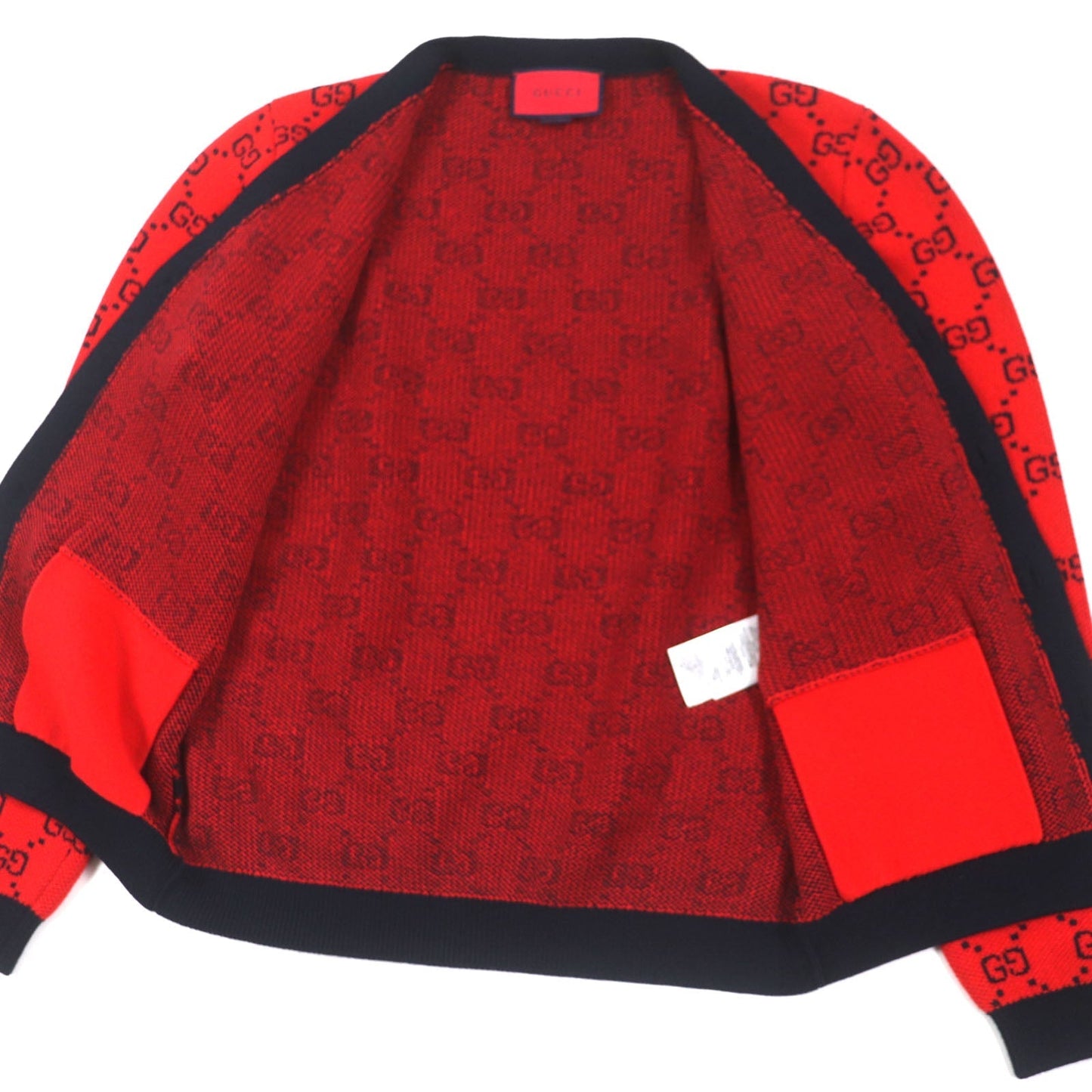 GUCCI cardigan 661156 Main: 54% wool, Main: 46% cotton, Part: 52% wool, Part: 45% cotton, Part: 2% nylon Red black mens M Used