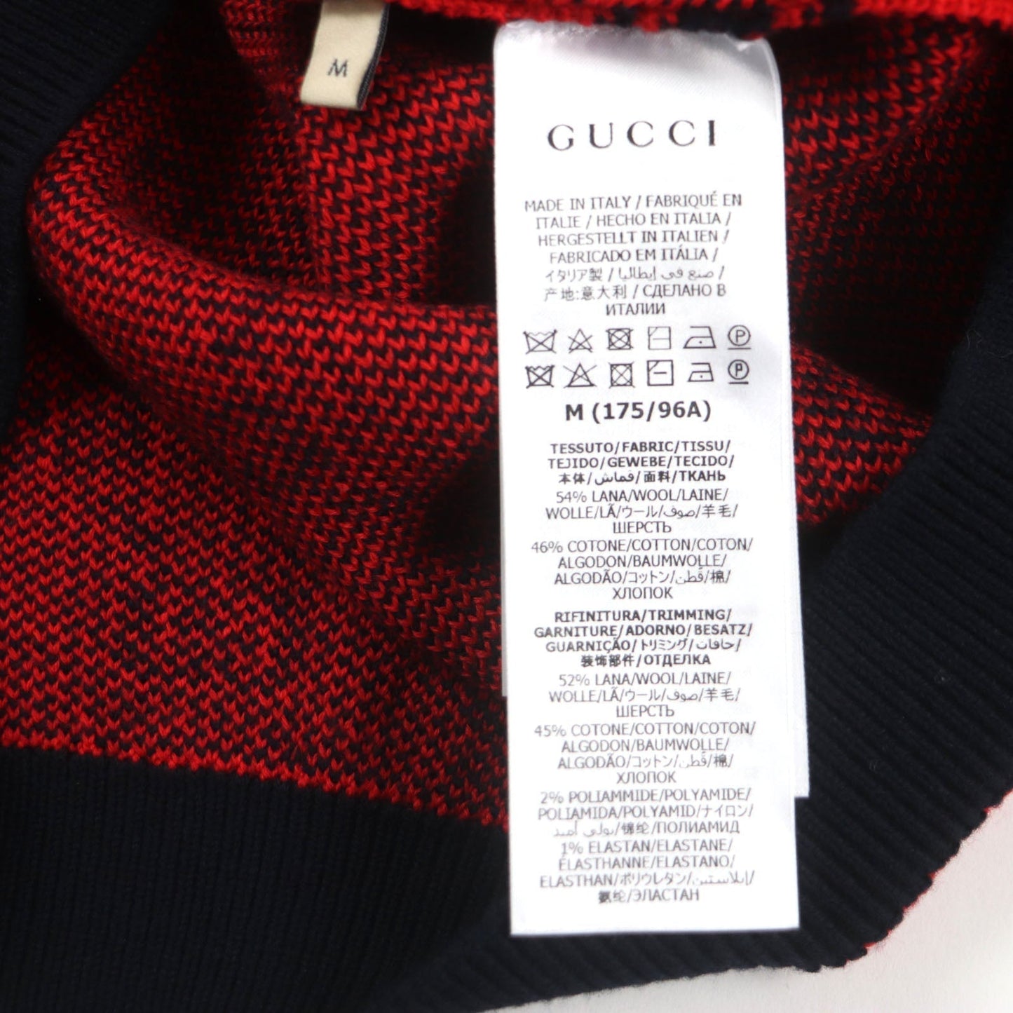 GUCCI cardigan 661156 Main: 54% wool, Main: 46% cotton, Part: 52% wool, Part: 45% cotton, Part: 2% nylon Red black mens M Used