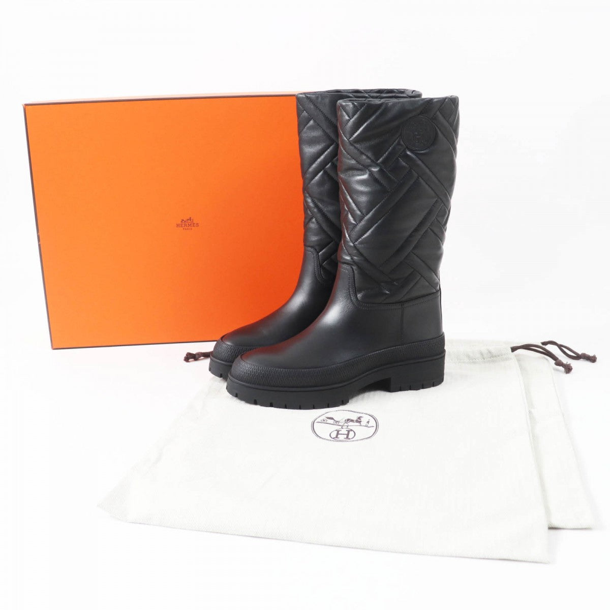HERMES boots 222048 leather black Fuji 36.5