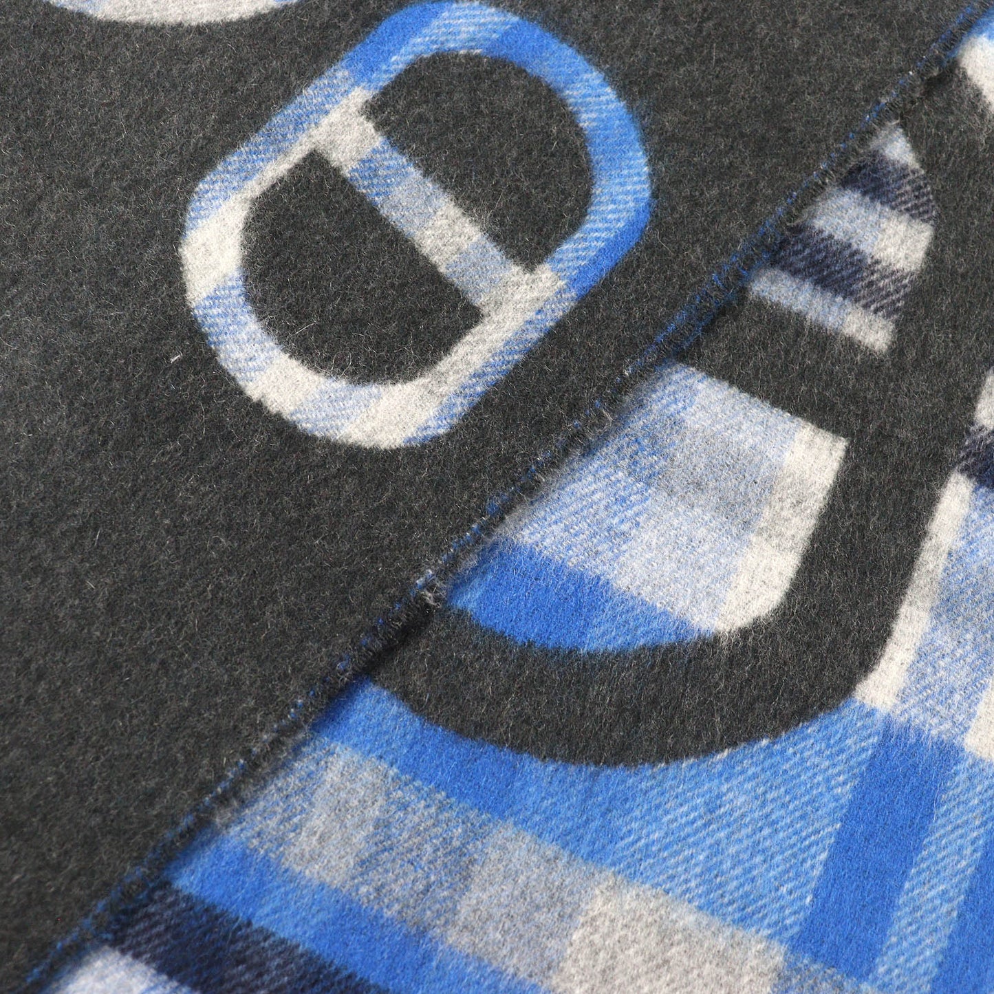 HERMES Scarf Main: 100% cashmere Anthracite/Blue tartan maillon Women Used
