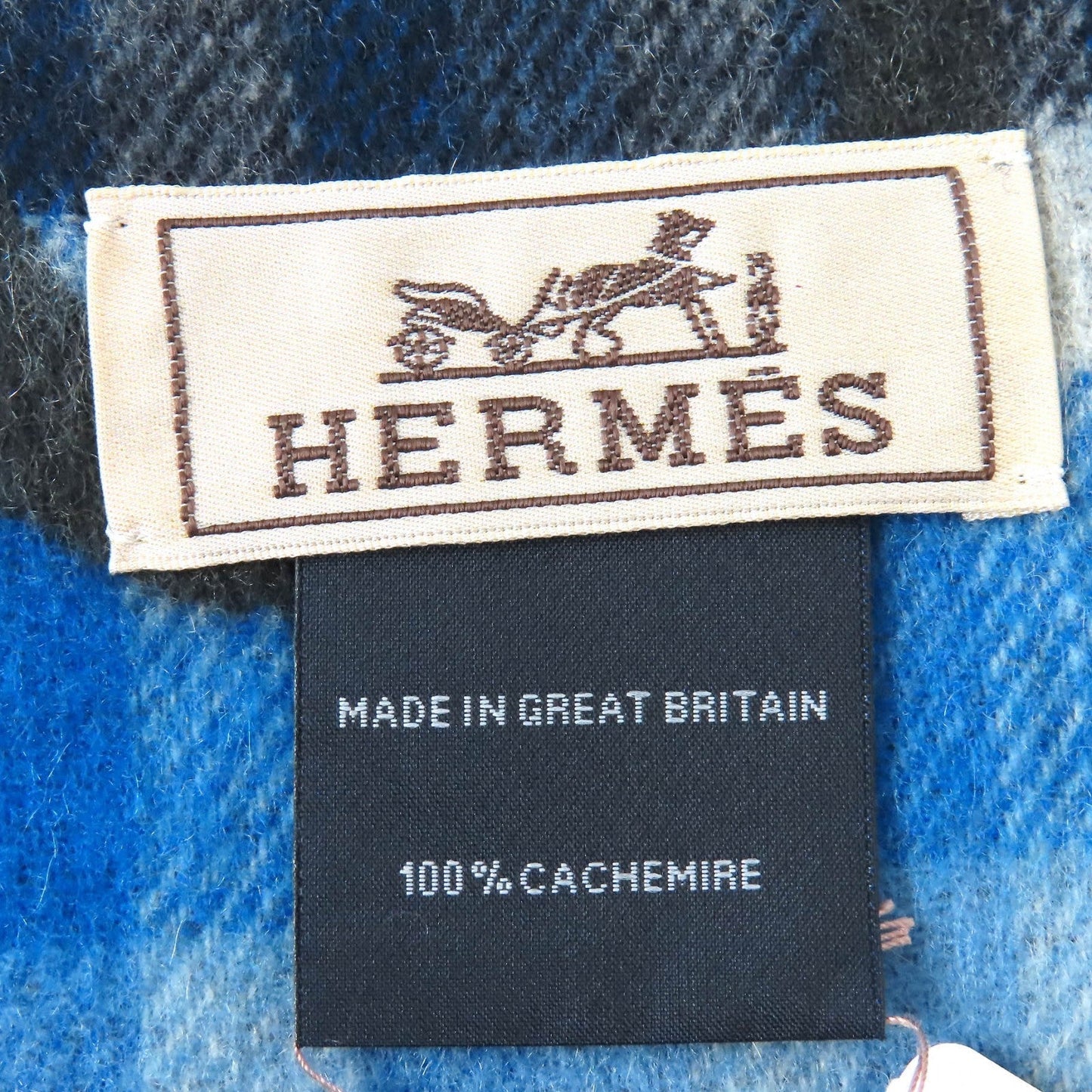 HERMES Scarf Main: 100% cashmere Anthracite/Blue tartan maillon Women Used