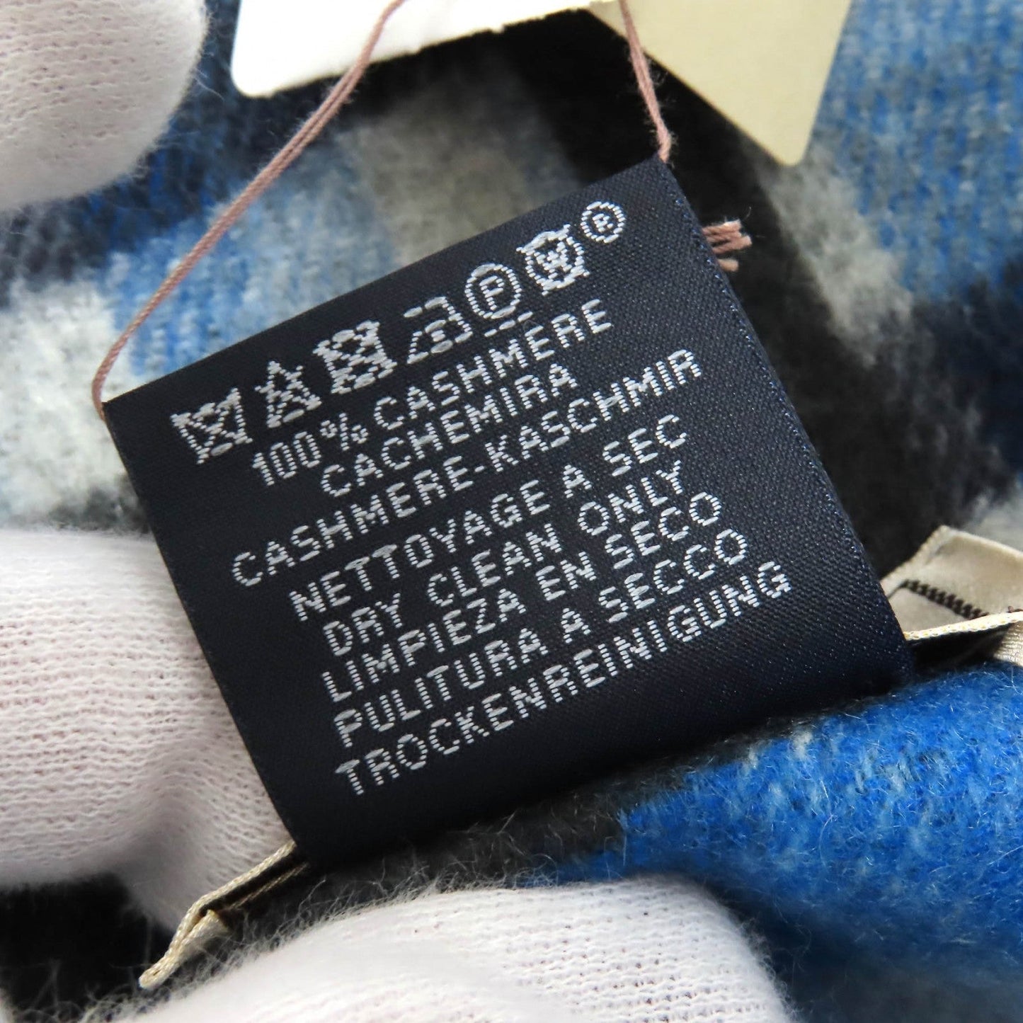 HERMES Scarf Main: 100% cashmere Anthracite/Blue tartan maillon Women Used