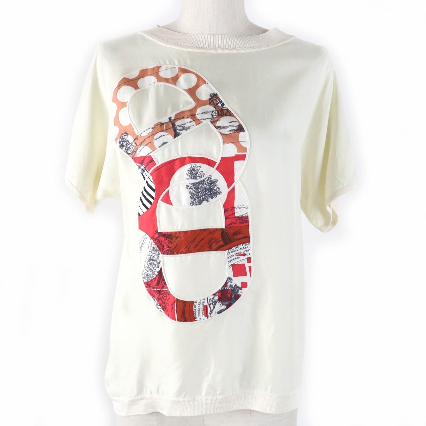 HERMES Short sleeve knit 2E2826DS Main: 100% silk, Main: 100% polyester Ivory Women 34 Used