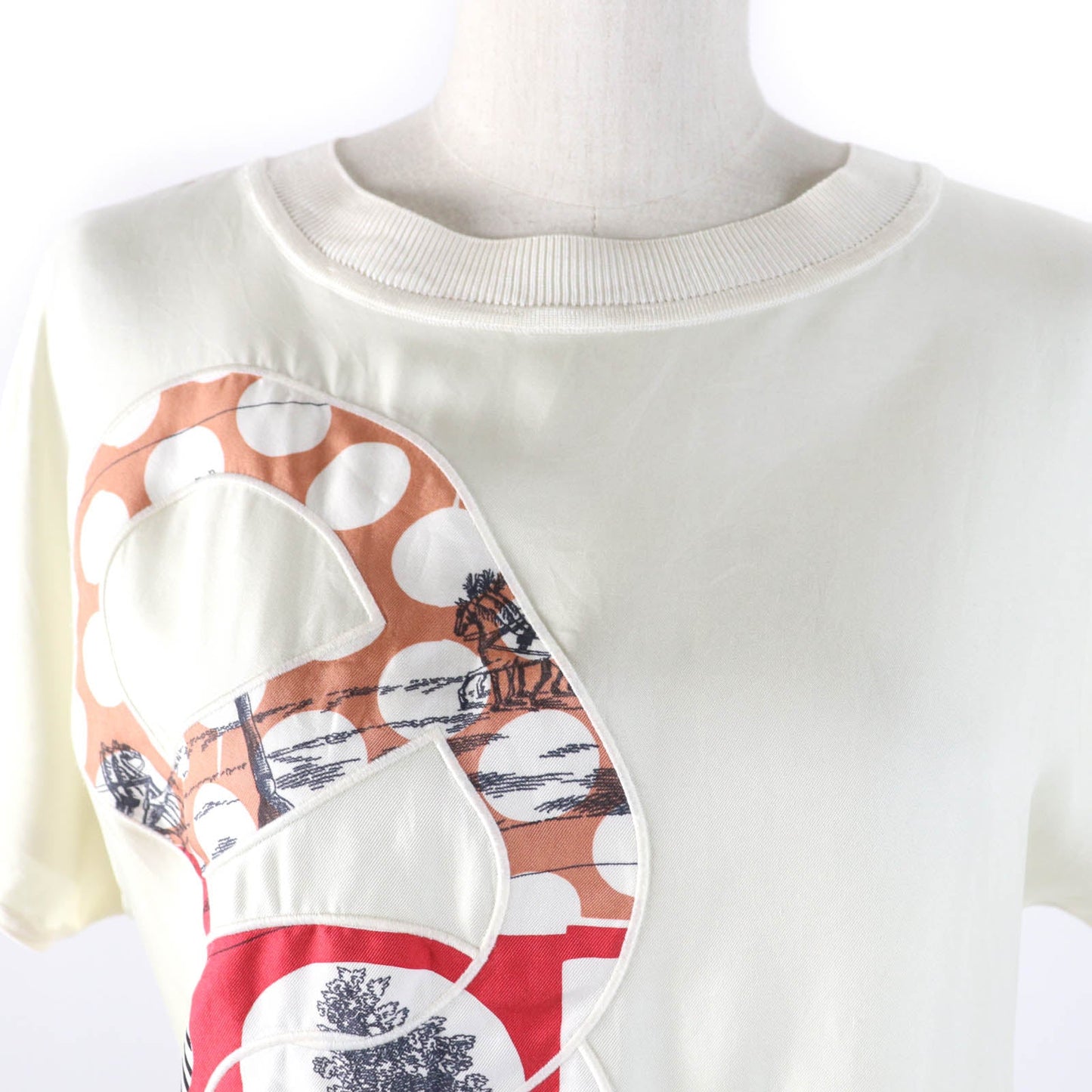 HERMES Short sleeve knit 2E2826DS Main: 100% silk, Main: 100% polyester Ivory Women 34 Used