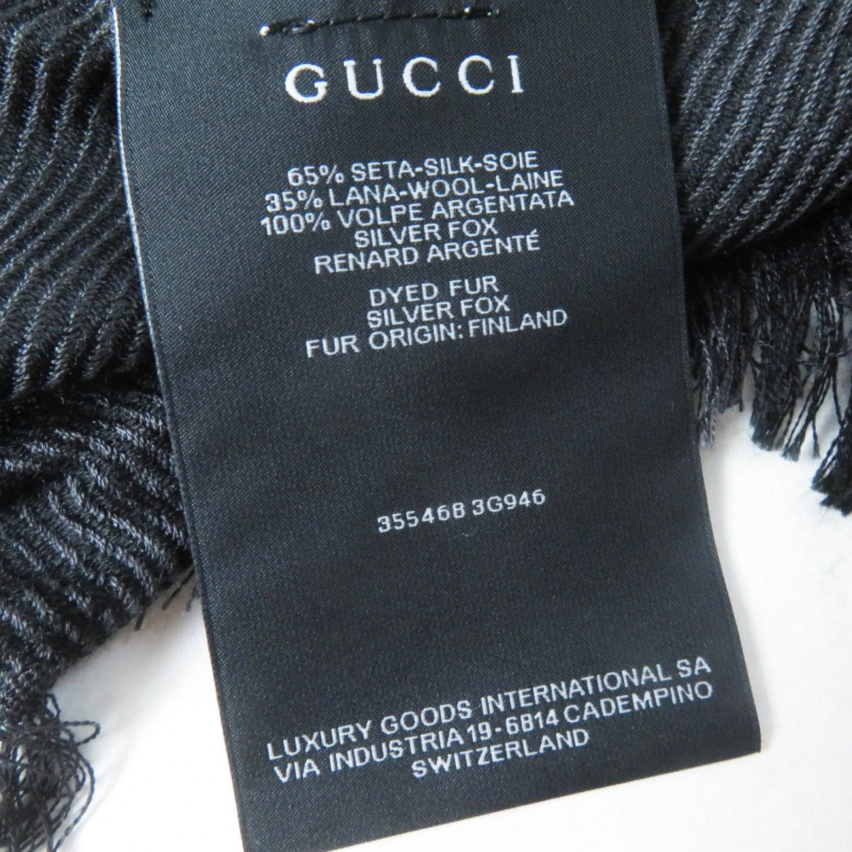 GUCCI scarf 355468 Main: 65% silk, Main: 35% wool, Leather part: fox black Women Used