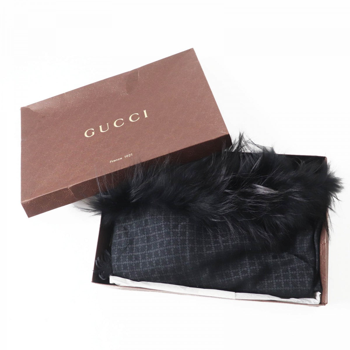 GUCCI scarf 355468 Main: 65% silk, Main: 35% wool, Leather part: fox black Women Used