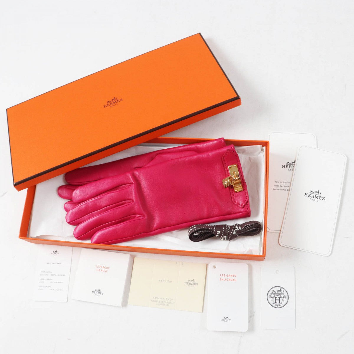 HERMES gloves Lamb leather shocking pink SOYA 6.5