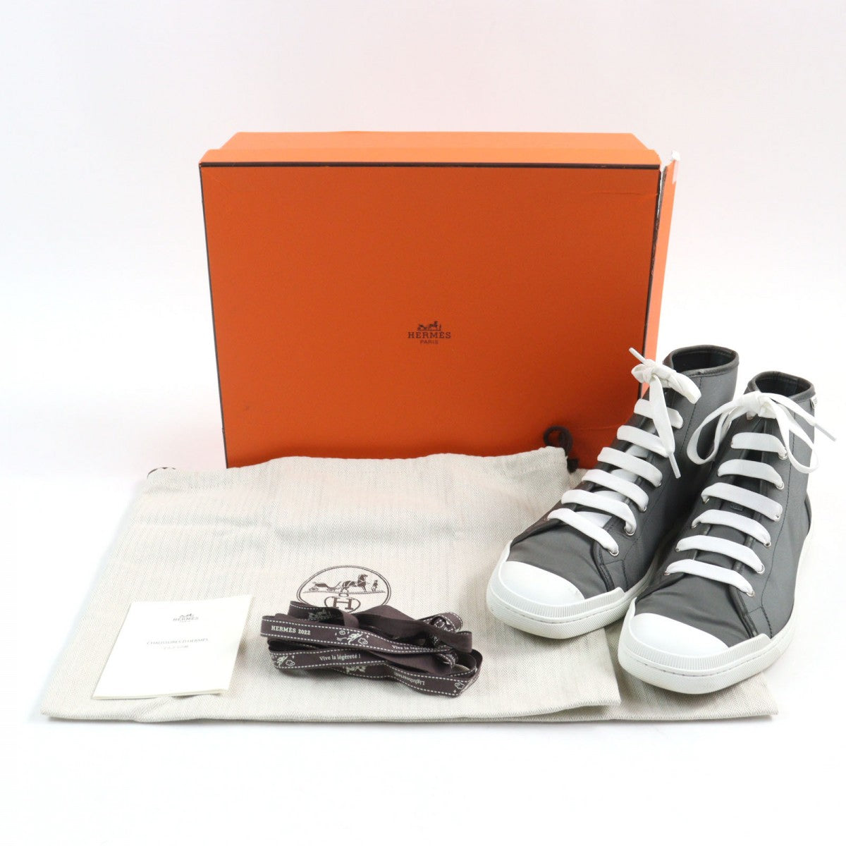 HERMES High cut sneakers Main: Nylon Gray white Express mens 42.5 Used