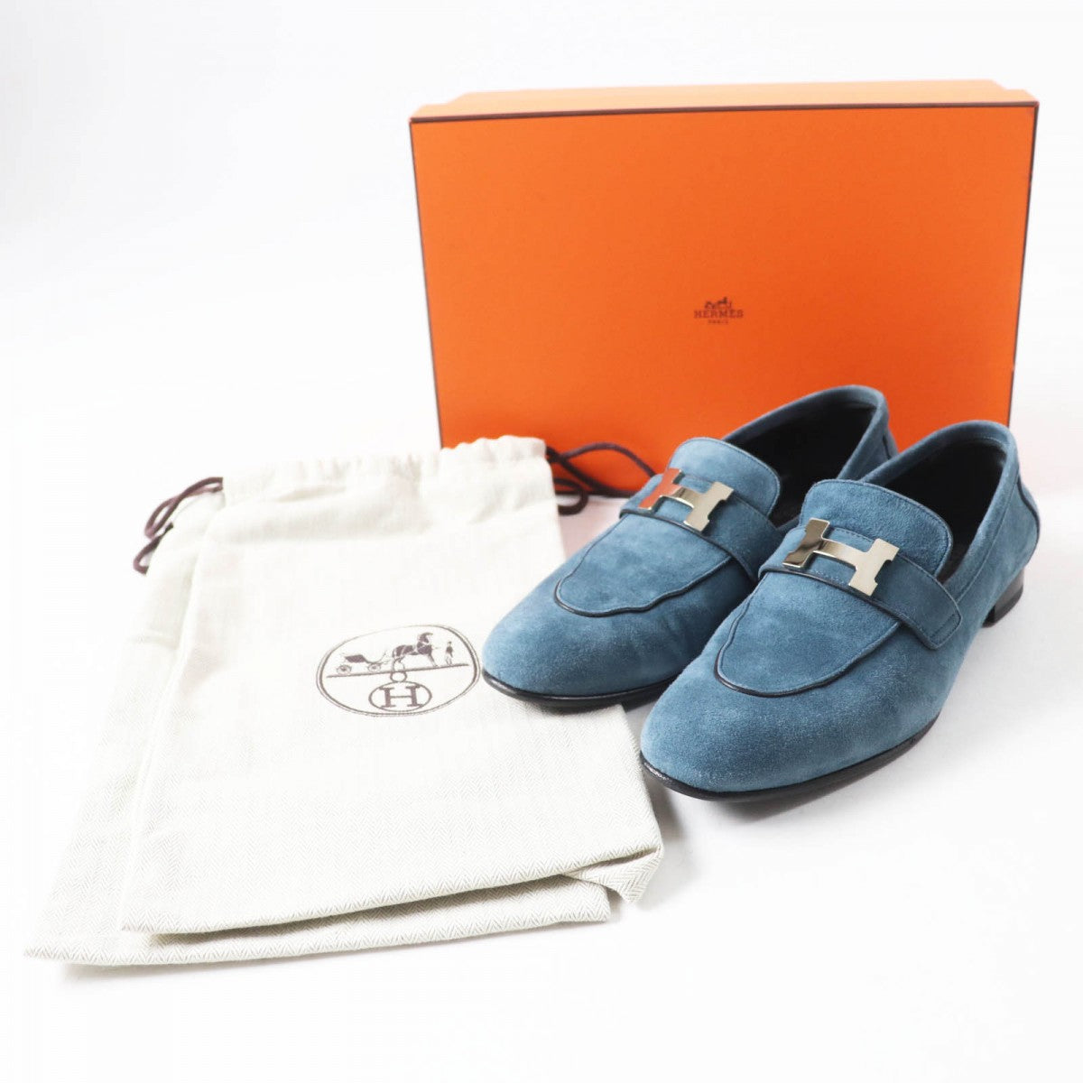 HERMES loafers 222067Z Main: Suede leather blue Women 38 Used