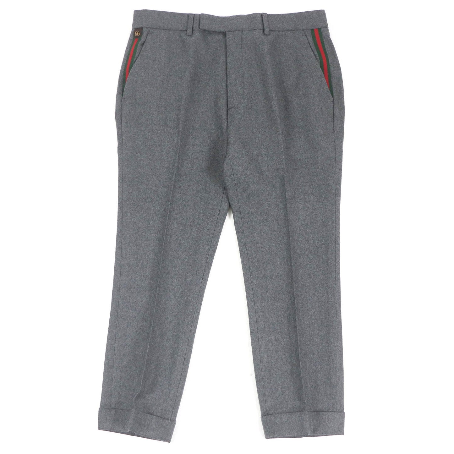 GUCCI slacks 698813 Outer material: 100% wool, leather part: cowhide gray mens 50 Used