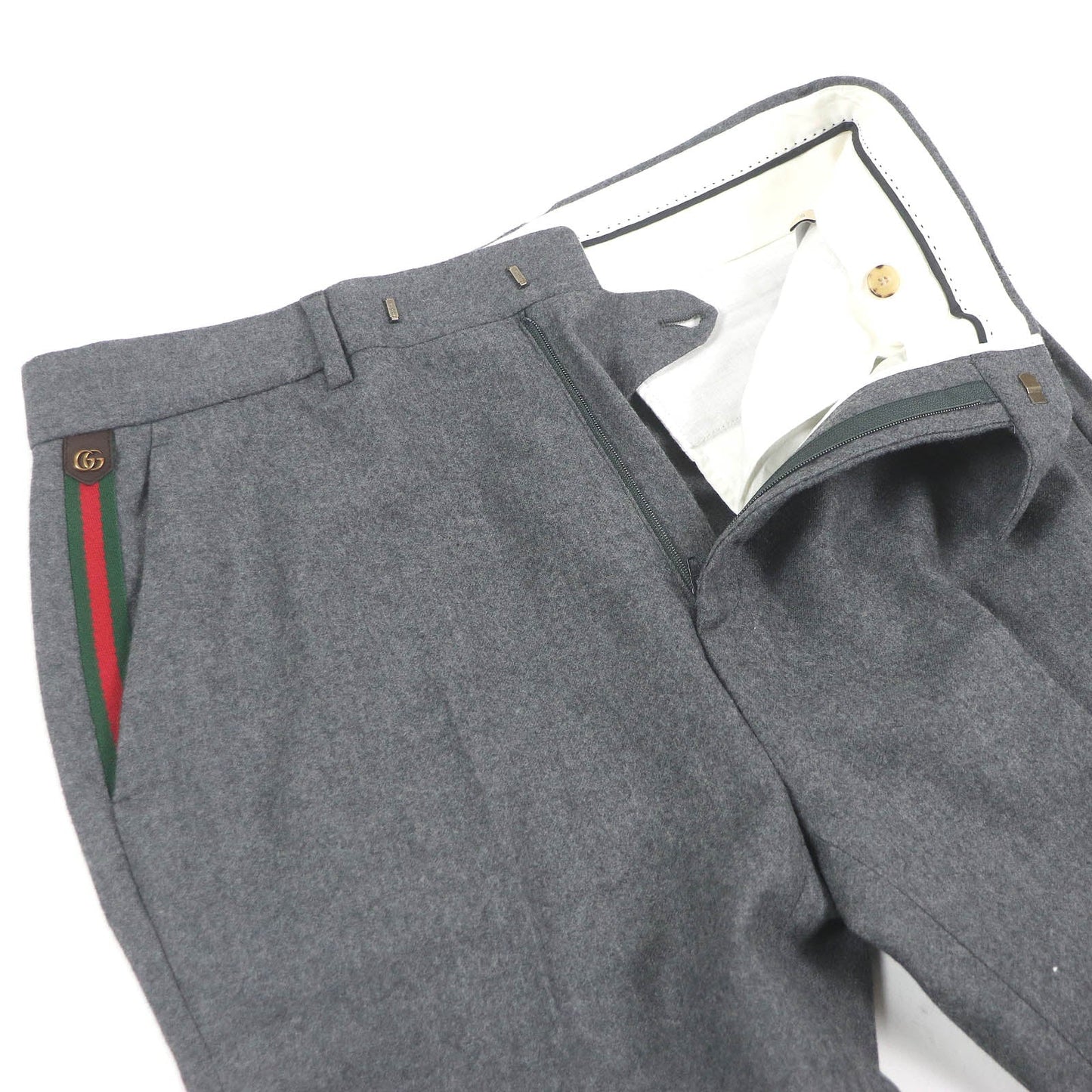 GUCCI slacks 698813 Outer material: 100% wool, leather part: cowhide gray mens 50 Used
